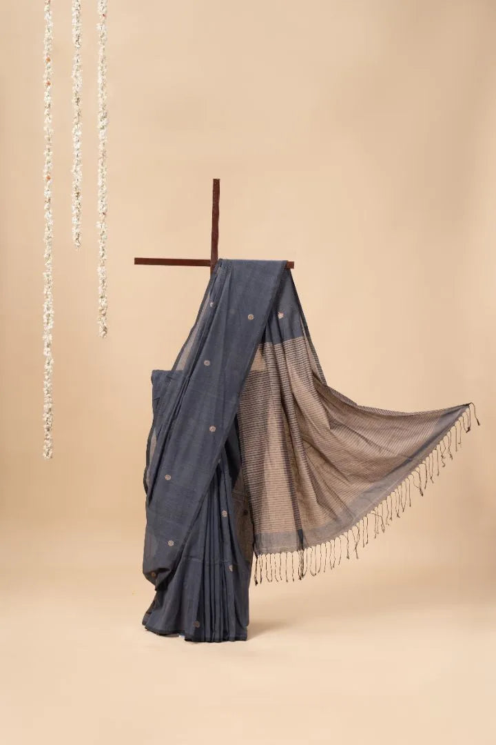 Grey Handwoven Bengal Cotton Saree