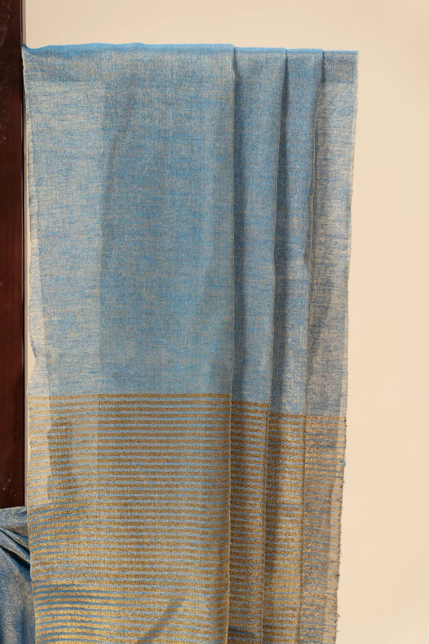 Steel Blue Light Weight Zari Linen Saree - view 3