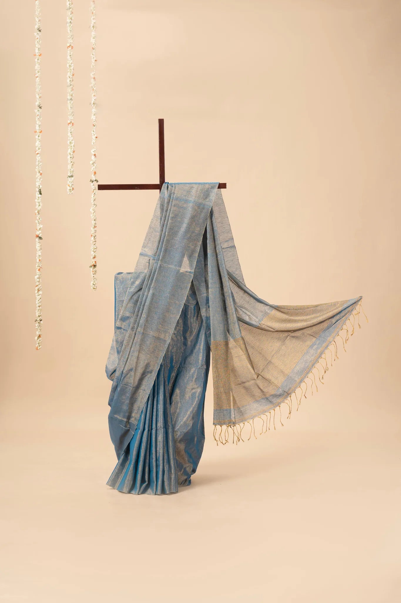 Steel Blue Light Weight Zari Linen Saree
