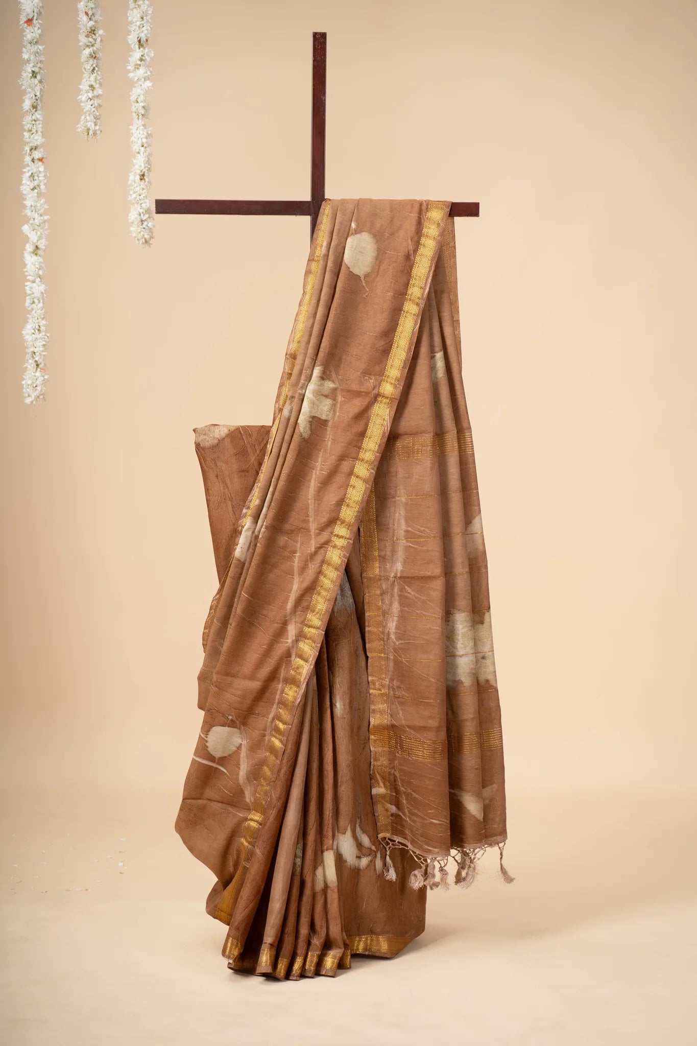 Brown Eco Print Chanderi Silk Saree