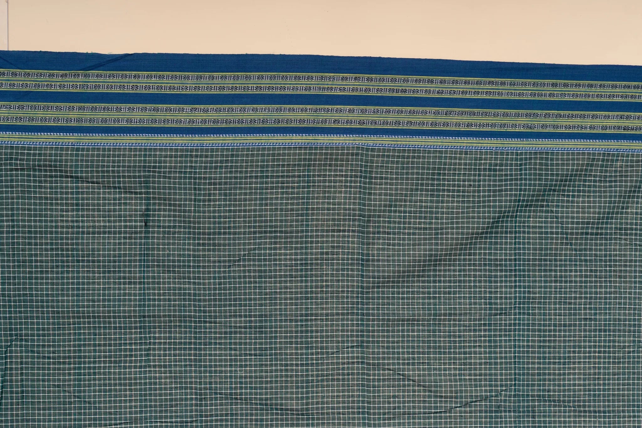 Teal Green Patteda Anchu Handloom Cotton Saree - view 4