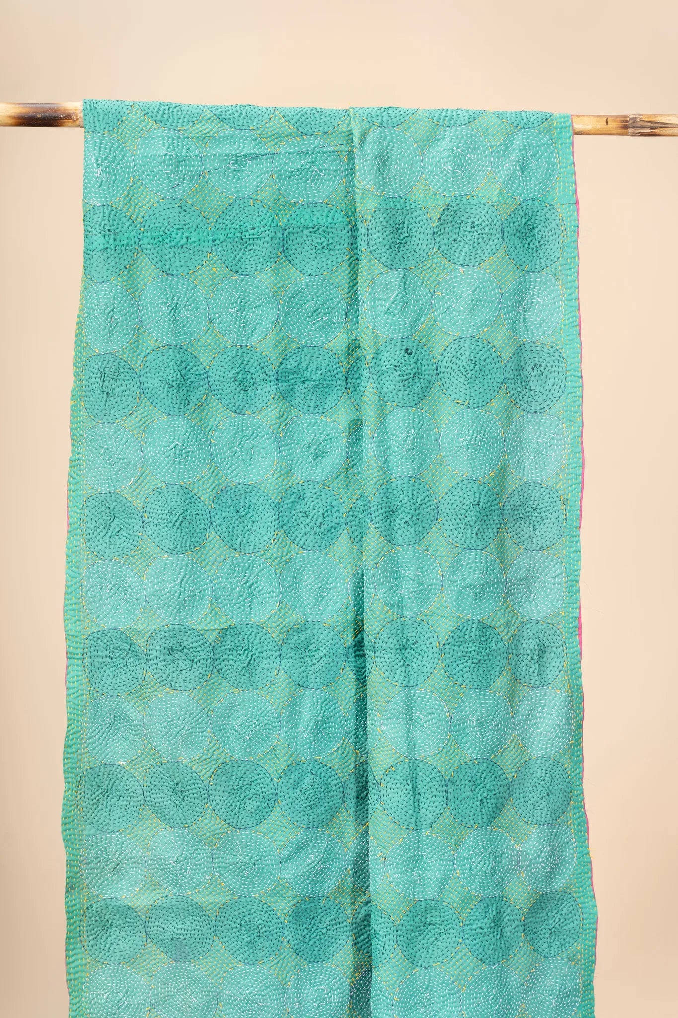 Reversible Up-cycled reversible silk Kantha Stitch Dupatta - view 2