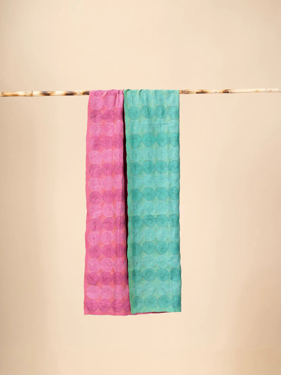 Reversible Up-cycled reversible silk Kantha Stitch Dupatta - view 4