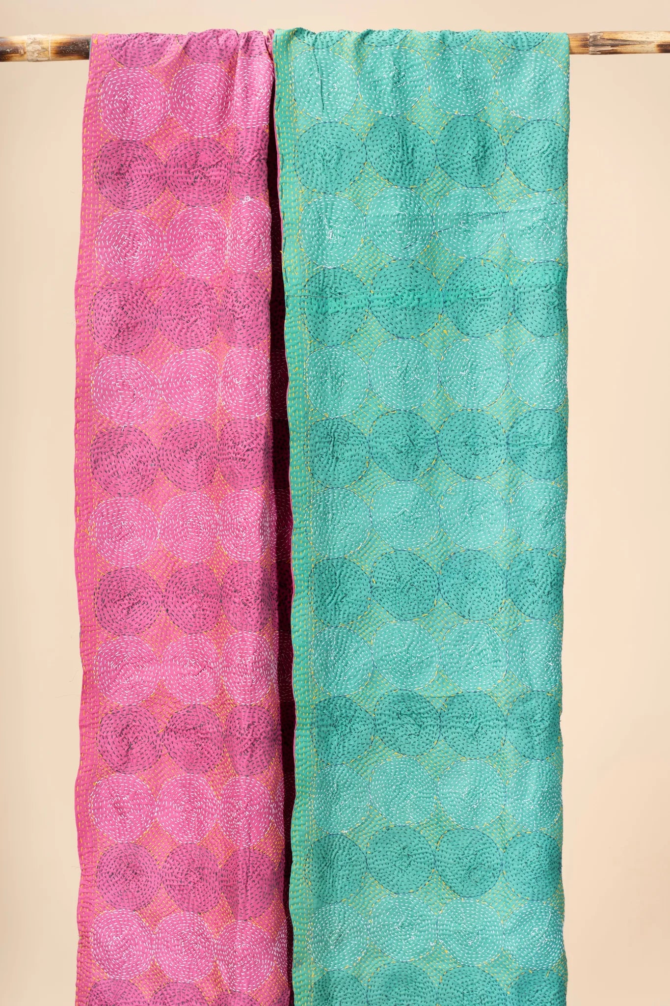 Reversible Up-cycled reversible silk Kantha Stitch Dupatta