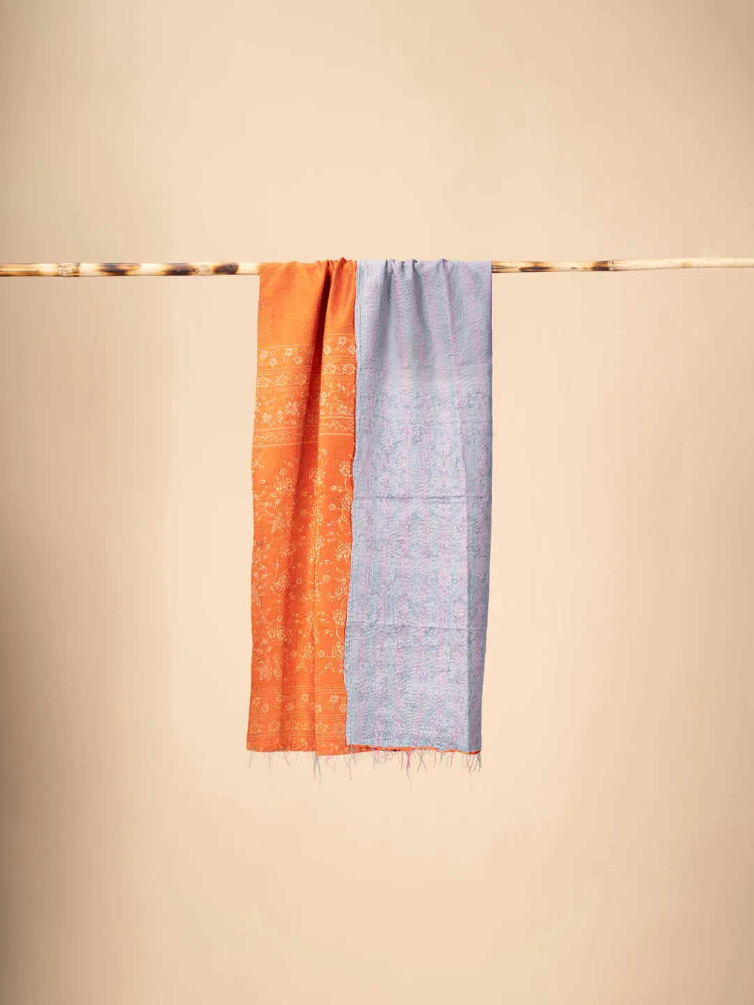 Reversible Up-cycled reversible silk Kantha Stitch Dupatta - view 2
