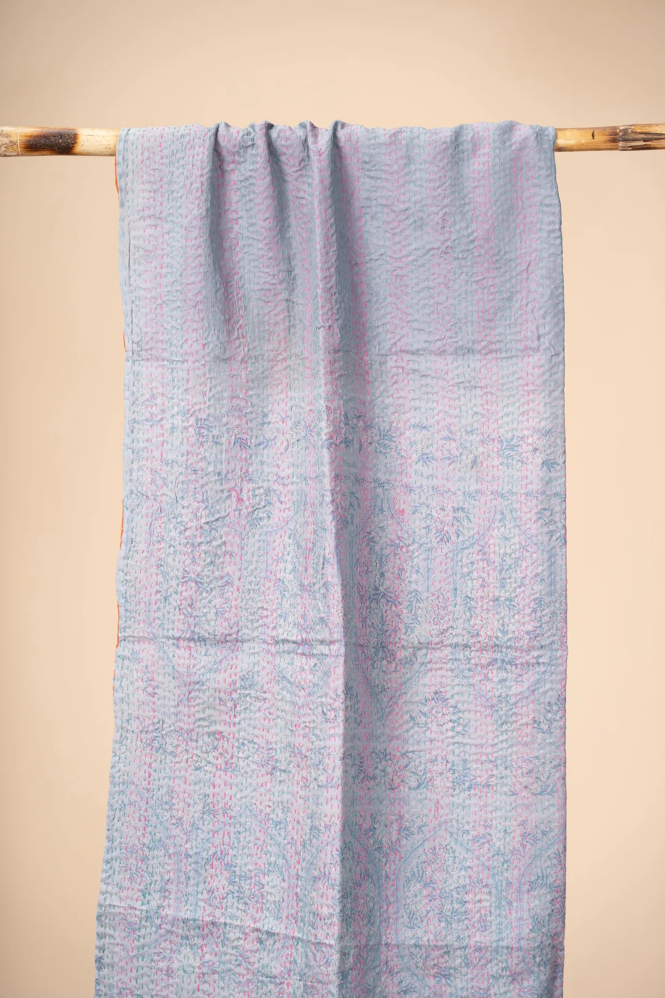 Reversible Up-cycled reversible silk Kantha Stitch Dupatta - view 3