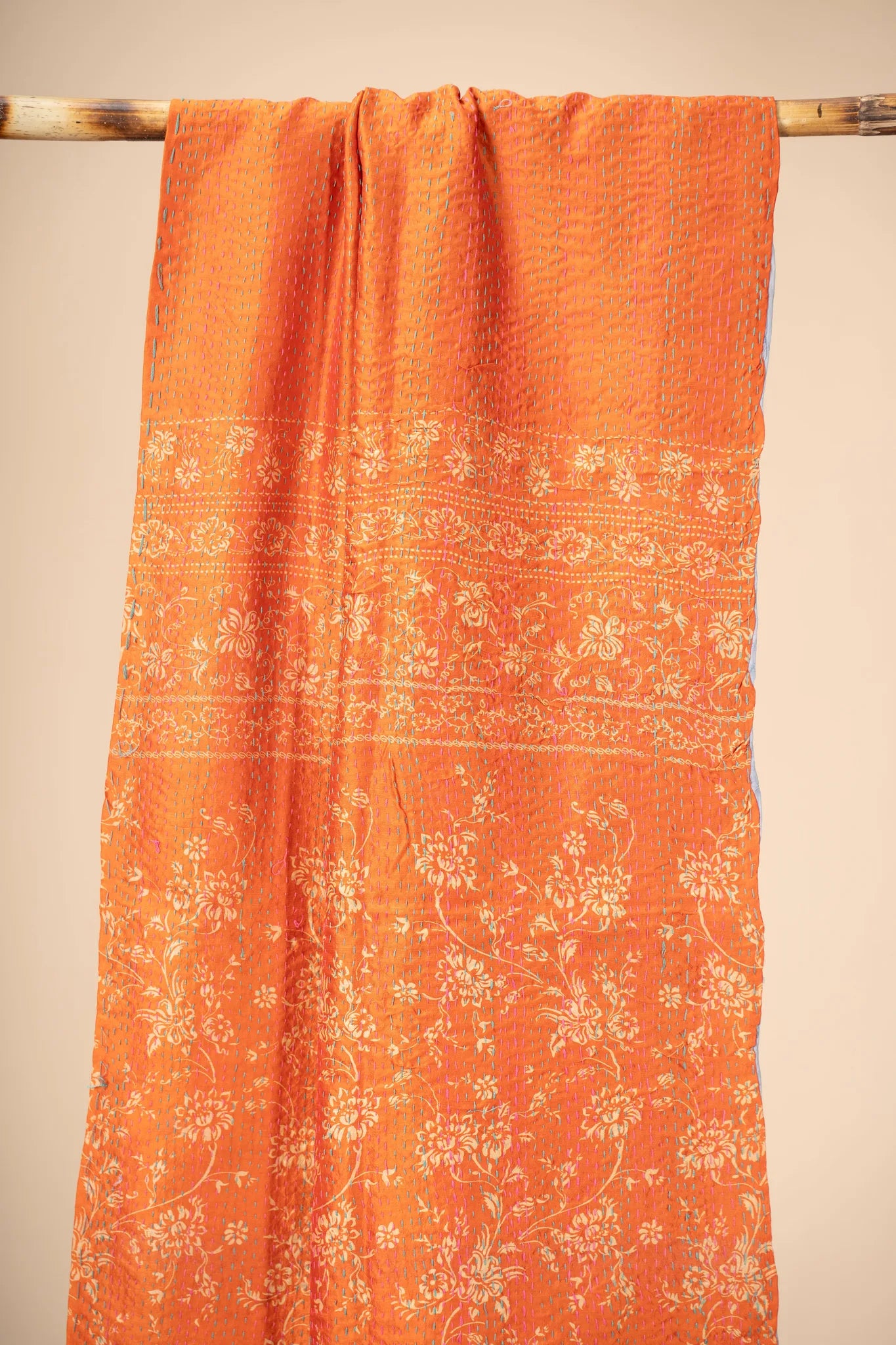 Reversible Up-cycled reversible silk Kantha Stitch Dupatta - view 4