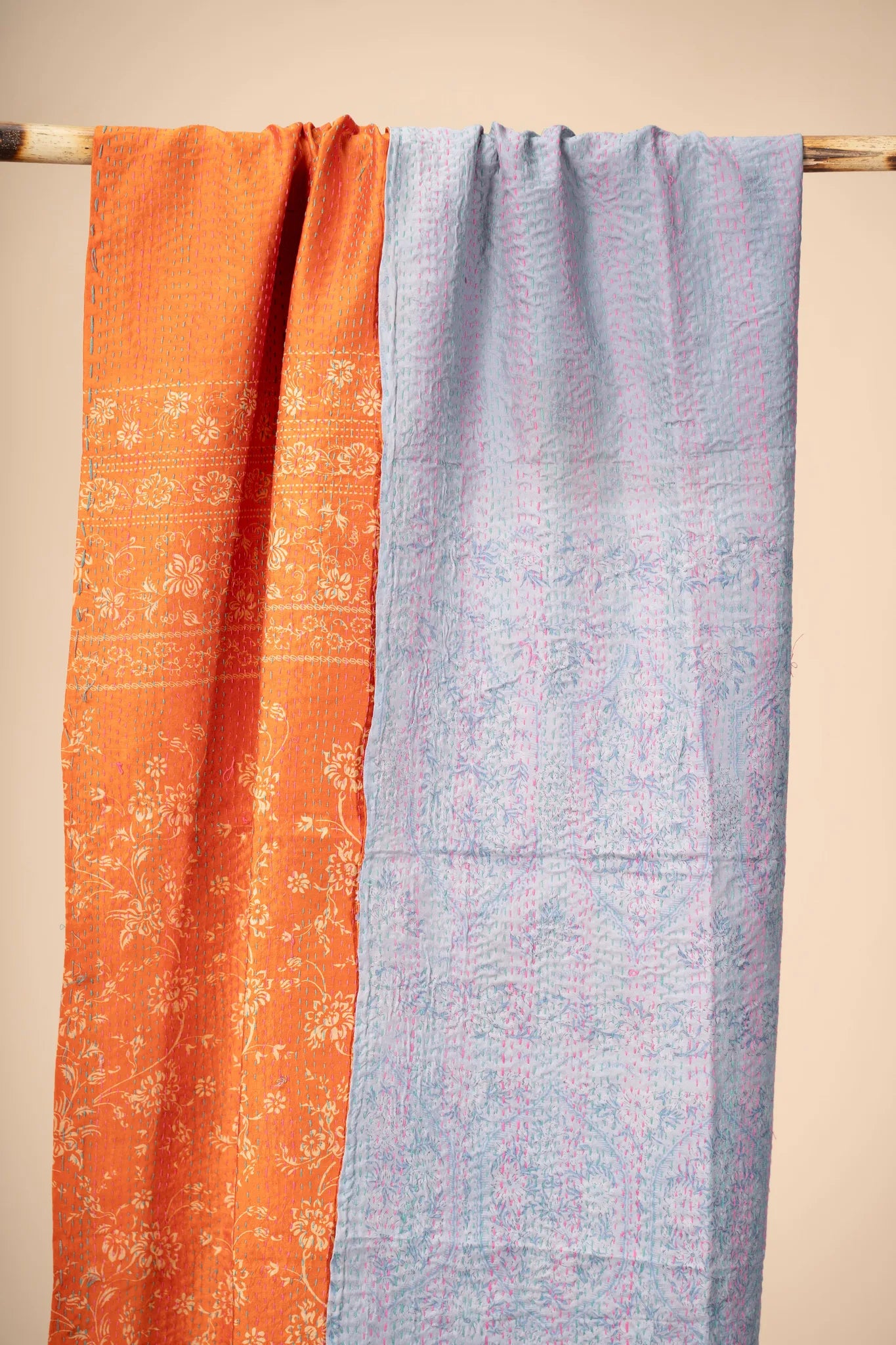 Reversible Up-cycled reversible silk Kantha Stitch Dupatta