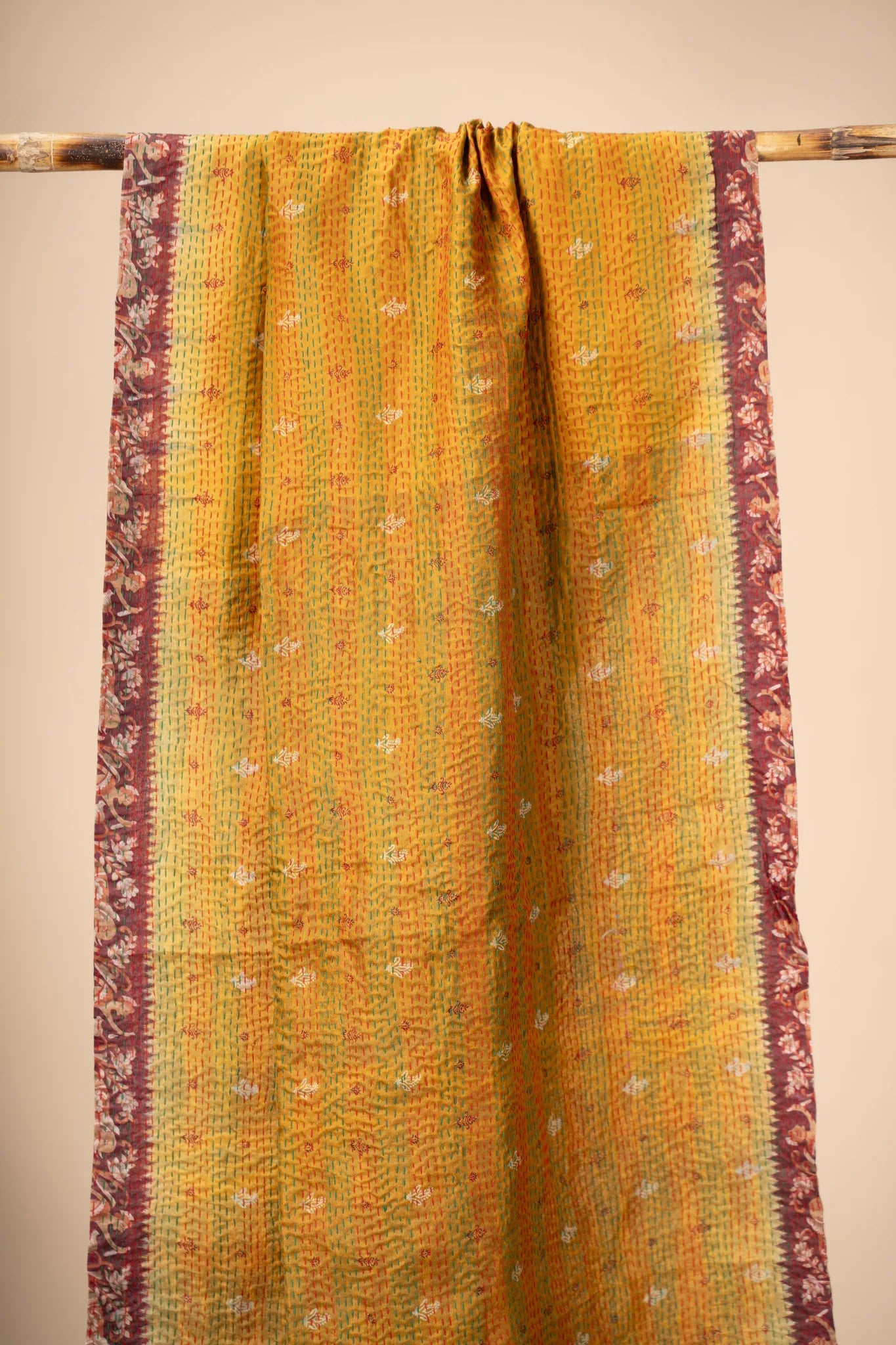 Reversible Up-cycled reversible silk Kantha Stitch Dupatta - view 2