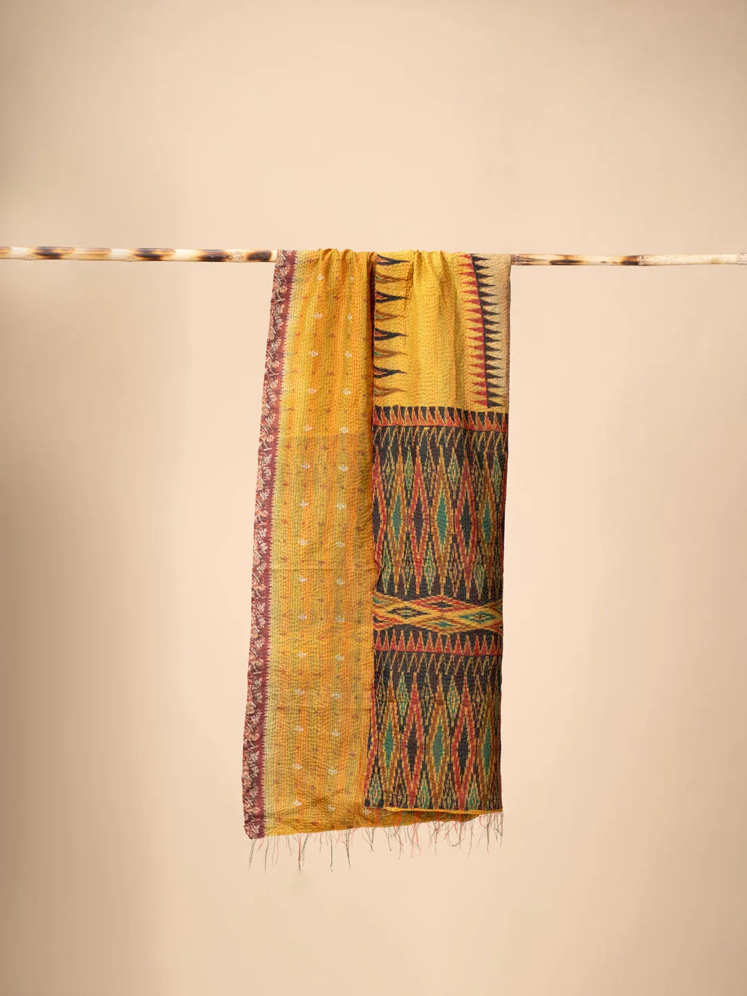 Reversible Up-cycled reversible silk Kantha Stitch Dupatta - view 3