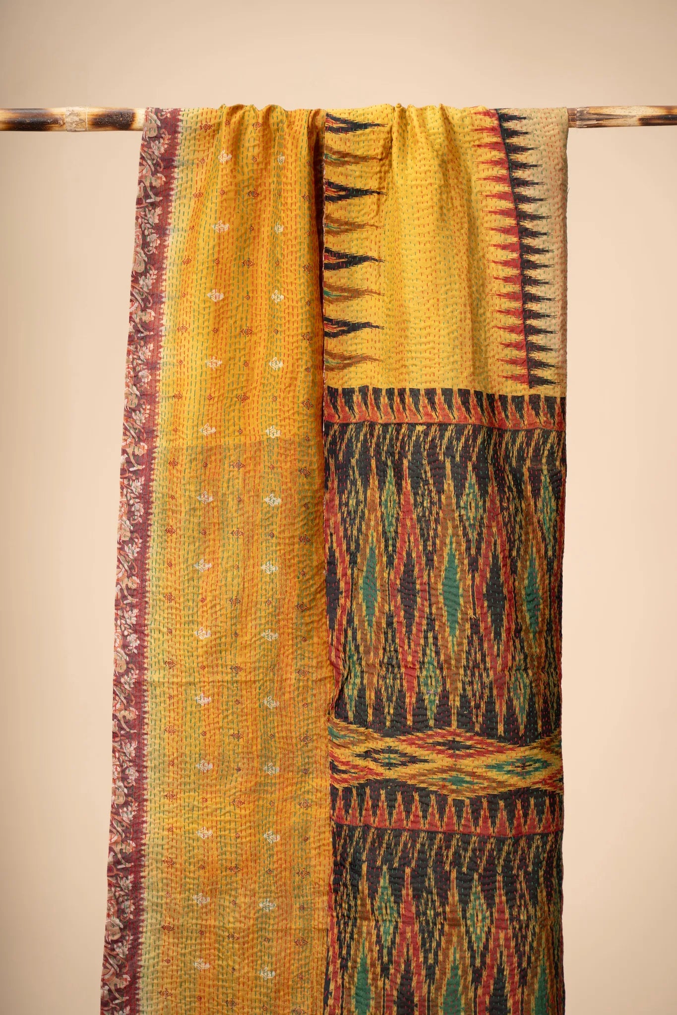 Reversible Up-cycled reversible silk Kantha Stitch Dupatta