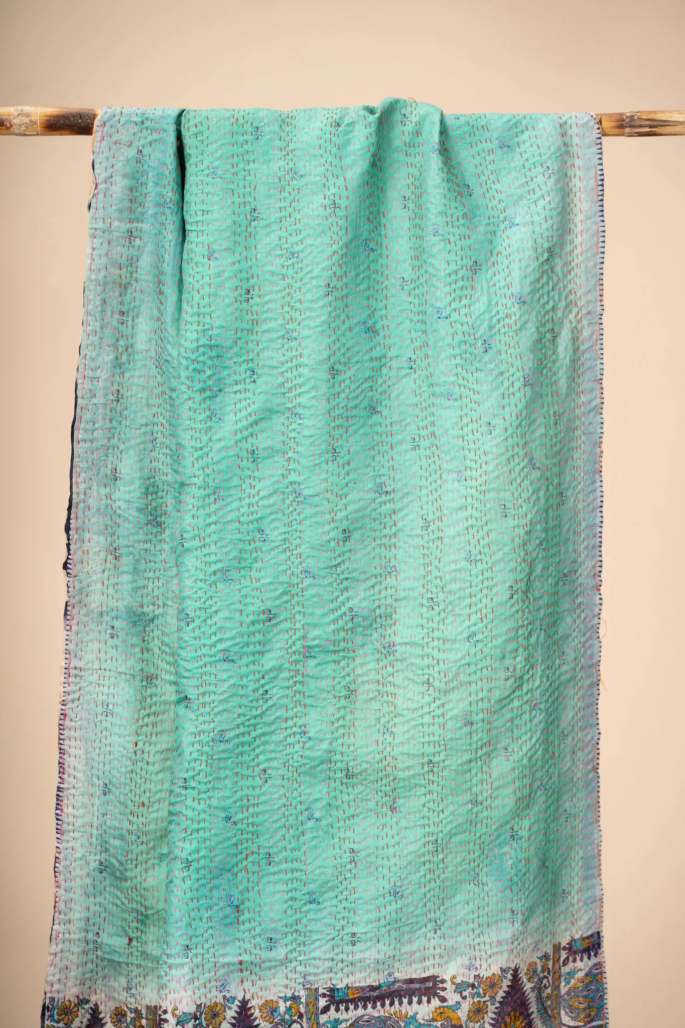 Reversible Up-cycled reversible silk Kantha Stitch Dupatta - view 2