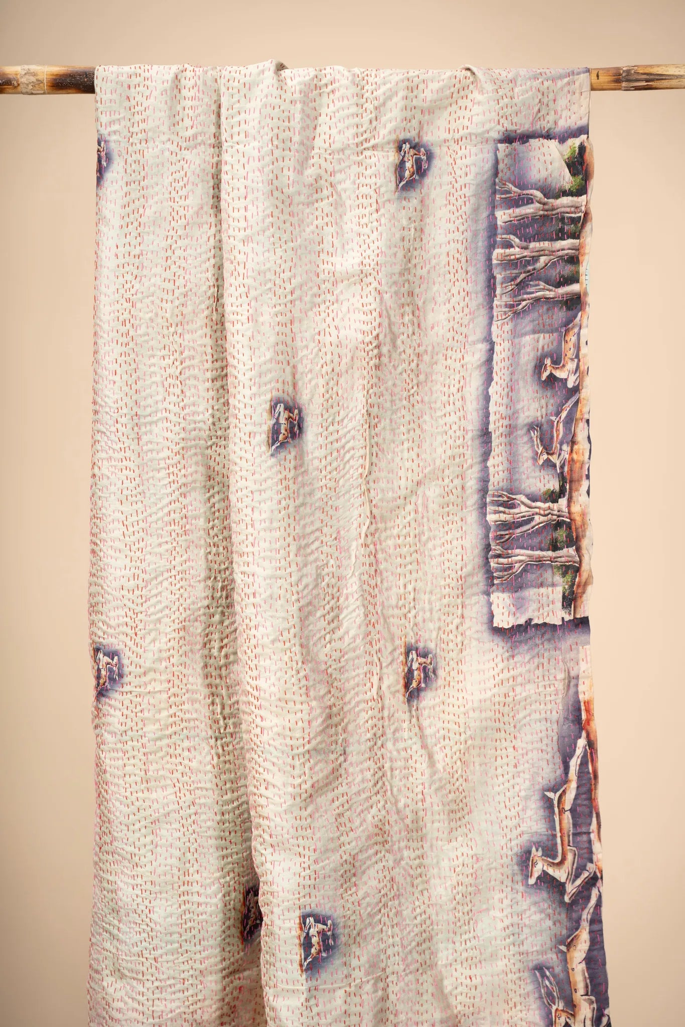 Reversible Up-cycled reversible silk Kantha Stitch Dupatta - view 3