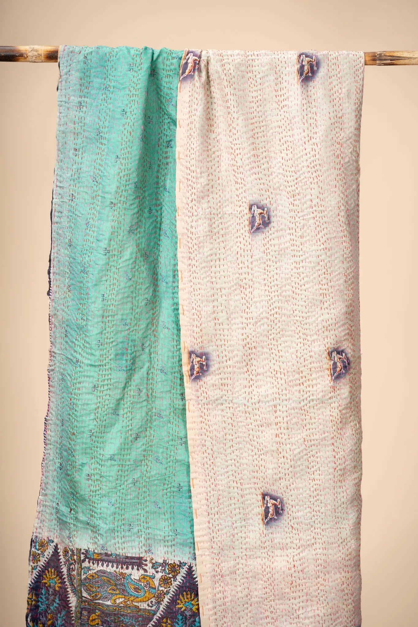 Reversible Up-cycled reversible silk Kantha Stitch Dupatta