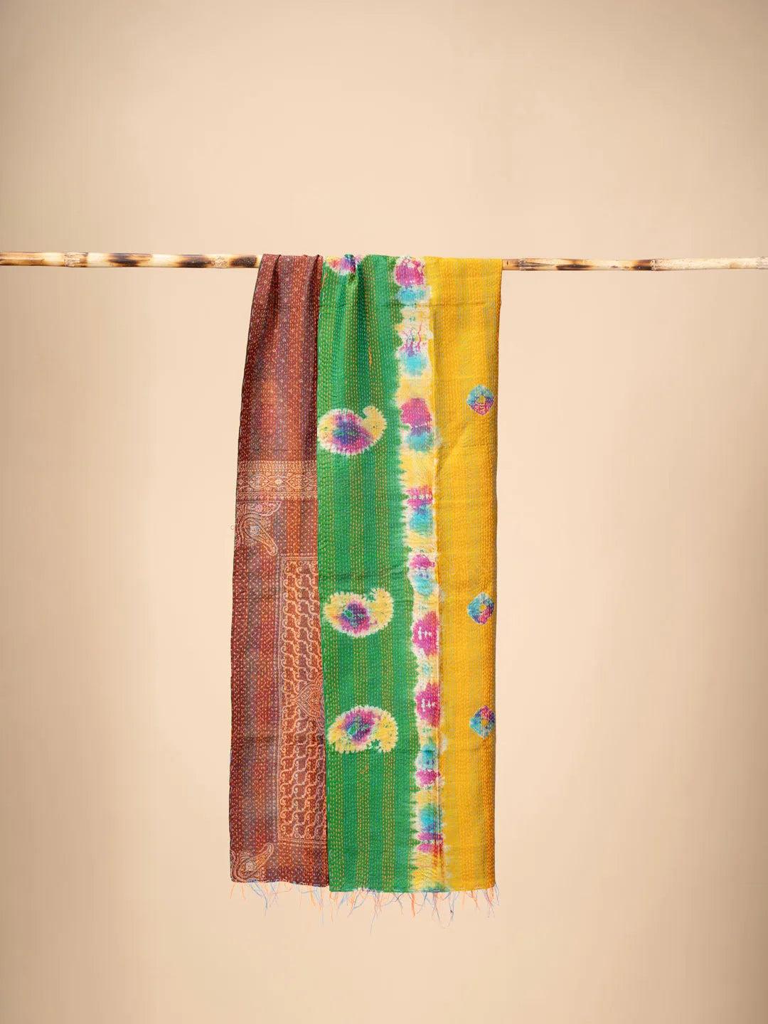 Reversible Up-cycled reversible silk Kantha Stitch Dupatta - view 2
