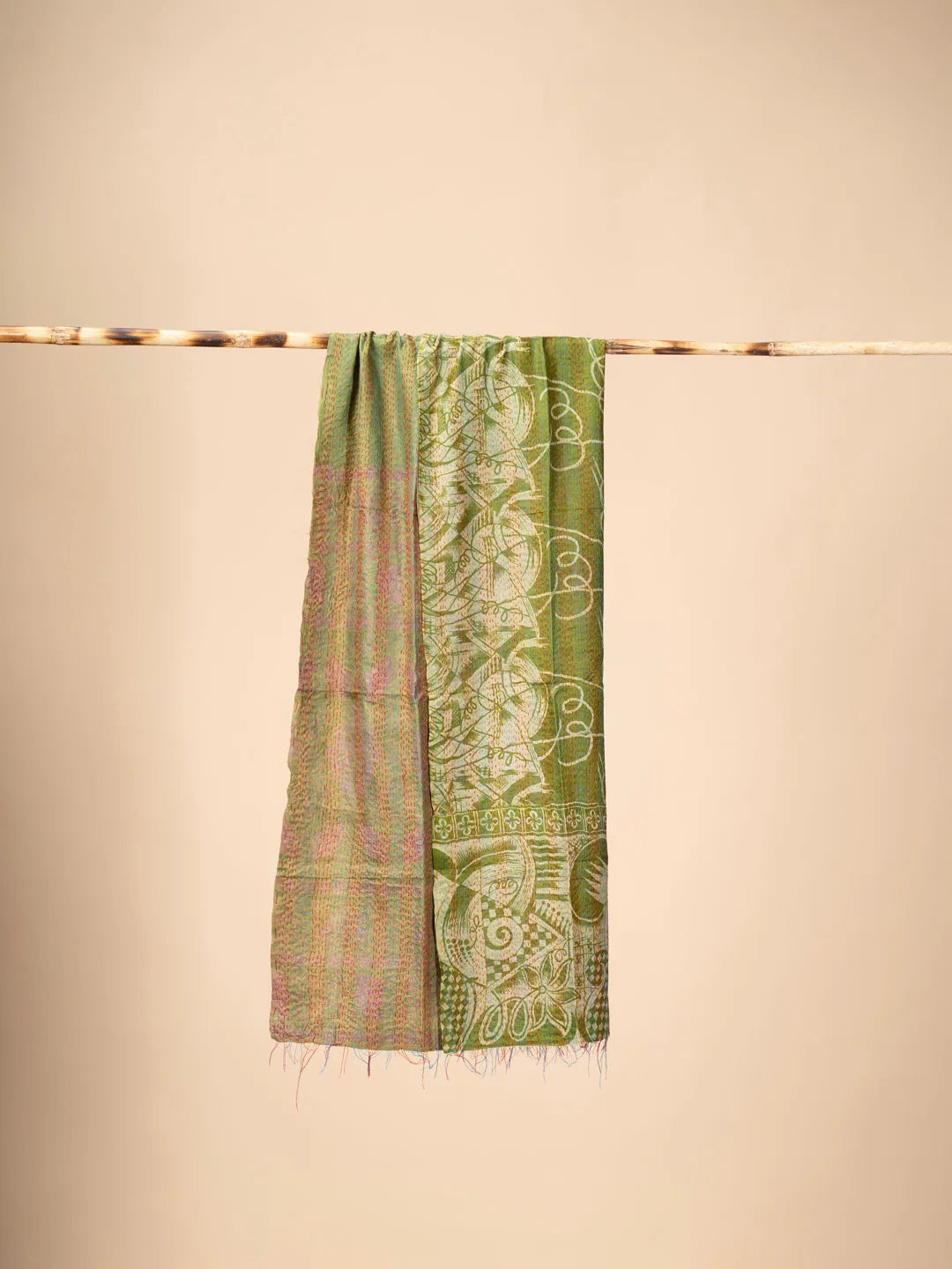 Reversible Up-cycled reversible silk Kantha Stitch Dupatta - view 4