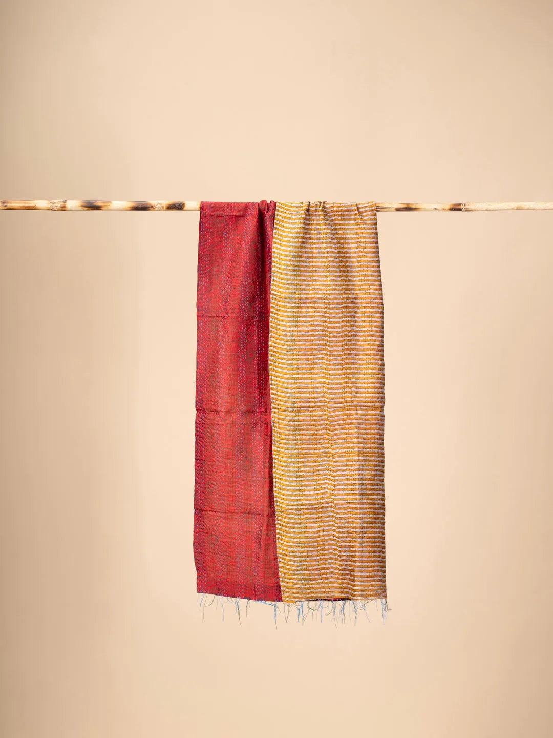 Reversible Up-cycled reversible silk Kantha Stitch Dupatta - view 3