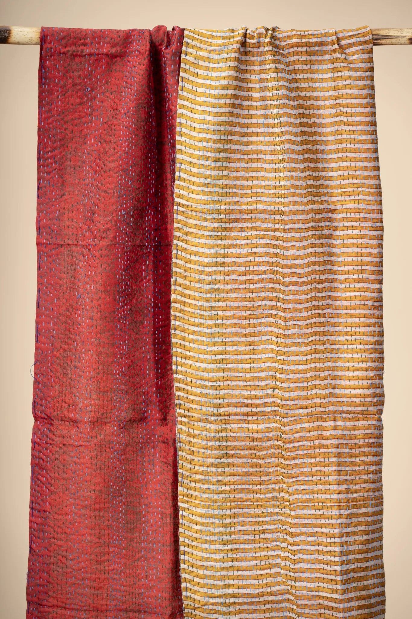 Reversible Up-cycled reversible silk Kantha Stitch Dupatta