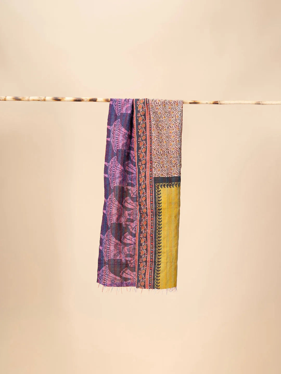 Reversible Up-cycled reversible silk Kantha Stitch Dupatta - view 2
