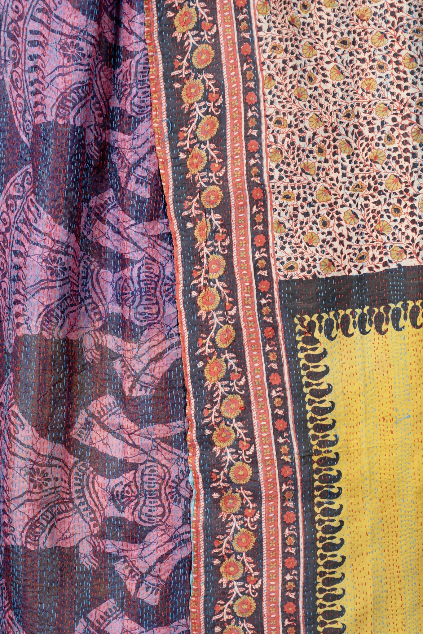 Reversible Up-cycled reversible silk Kantha Stitch Dupatta - view 3