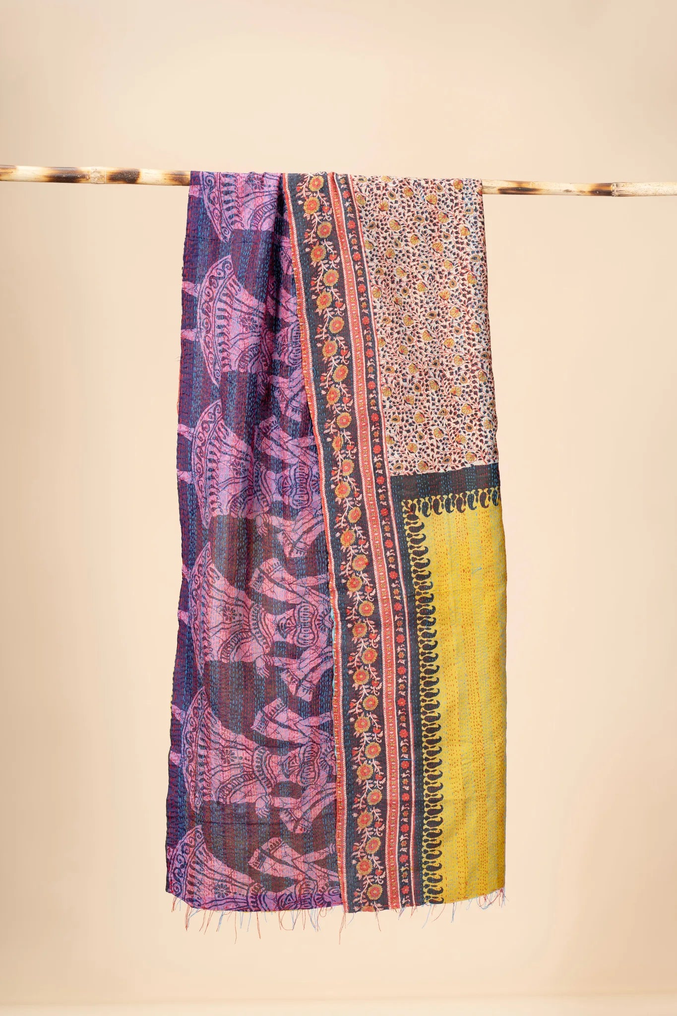 Reversible Up-cycled reversible silk Kantha Stitch Dupatta