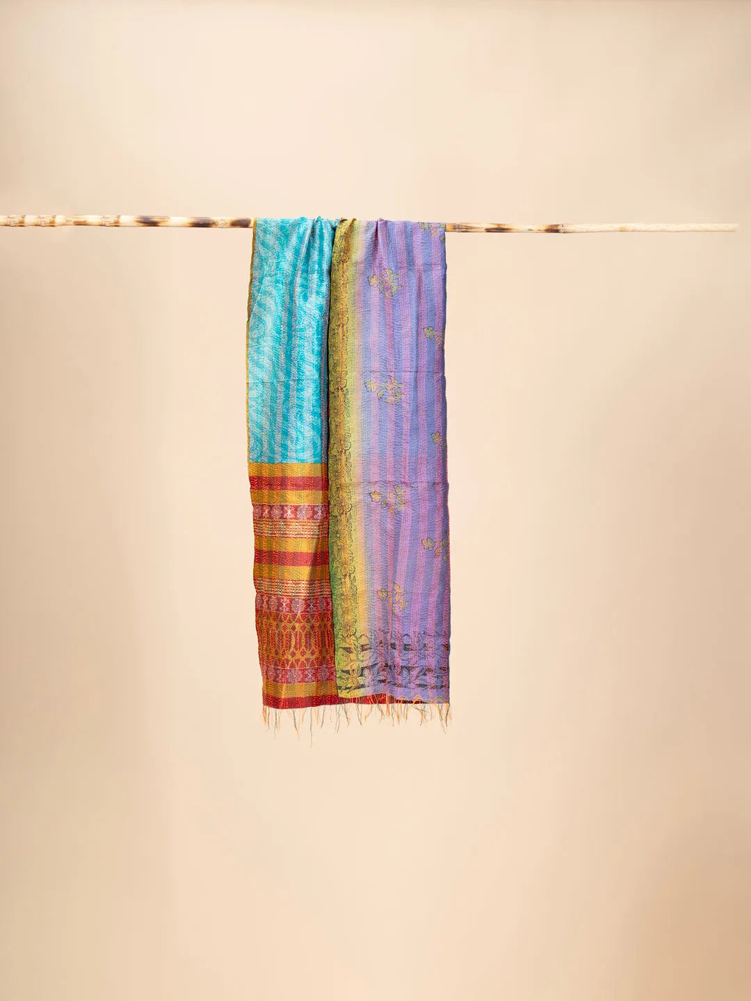 Reversible Up-cycled reversible silk Kantha Stitch Dupatta - view 3
