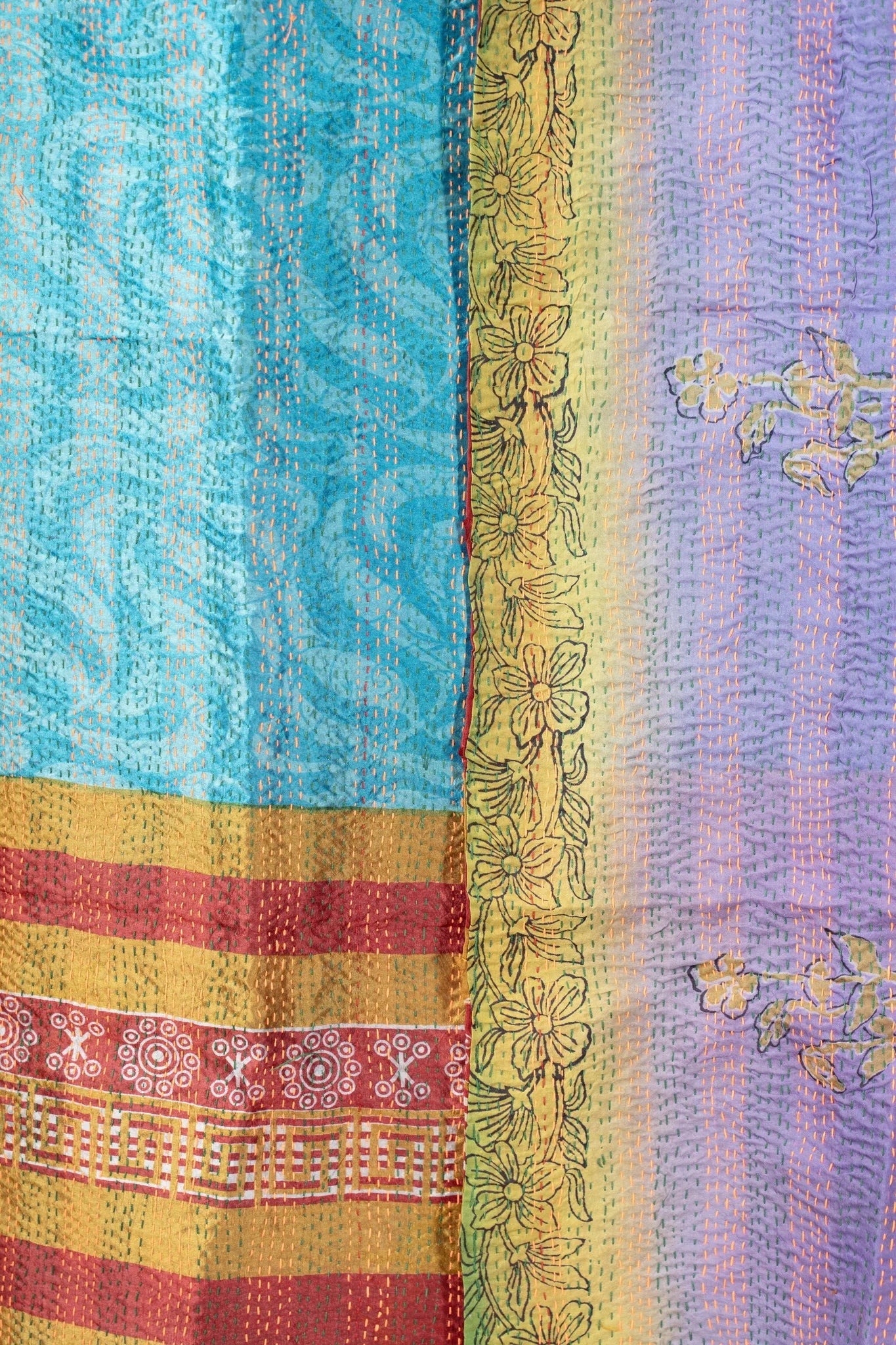 Reversible Up-cycled reversible silk Kantha Stitch Dupatta - view 4
