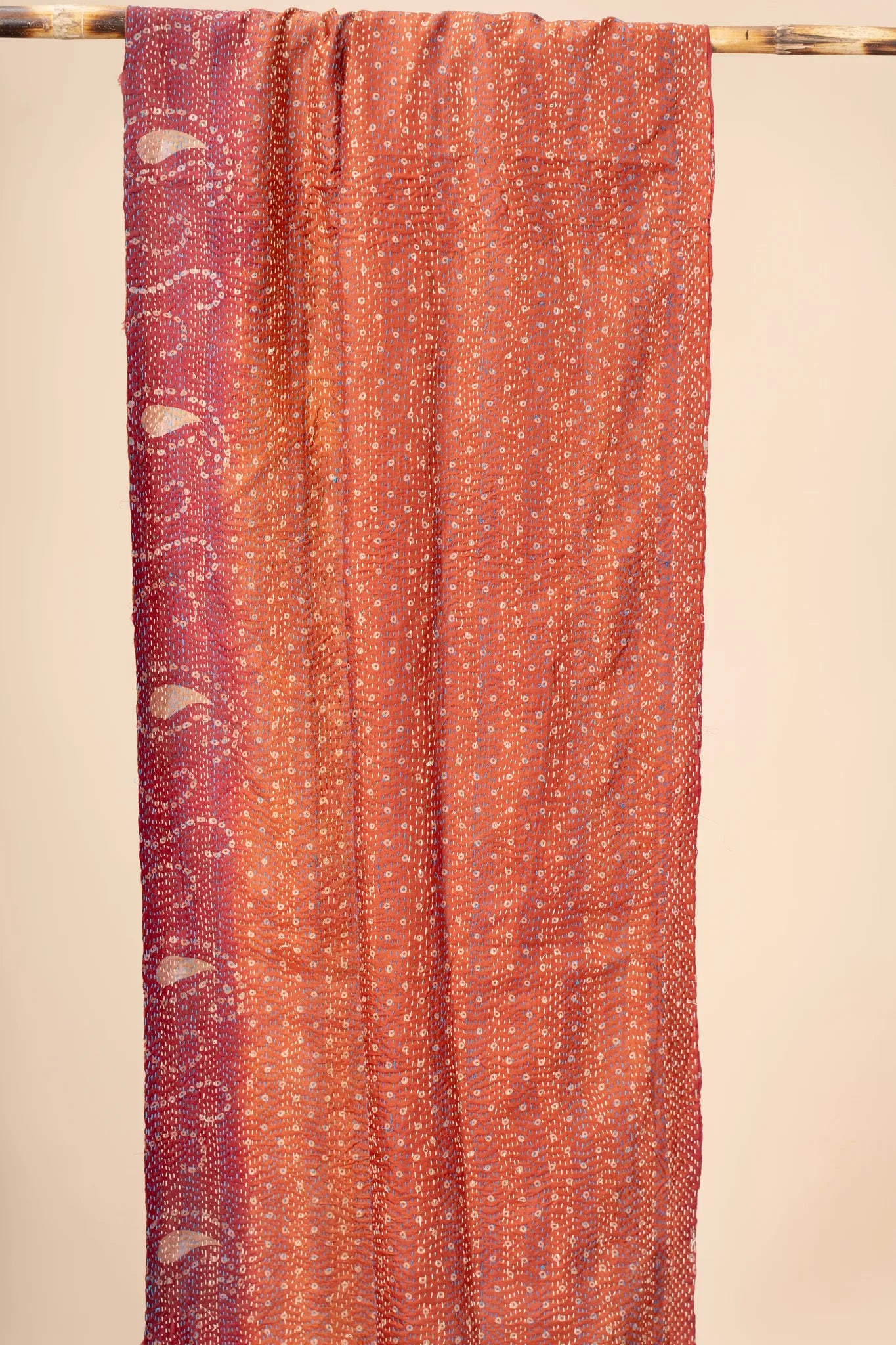 Reversible Up-cycled reversible silk Kantha Stitch Dupatta - view 2