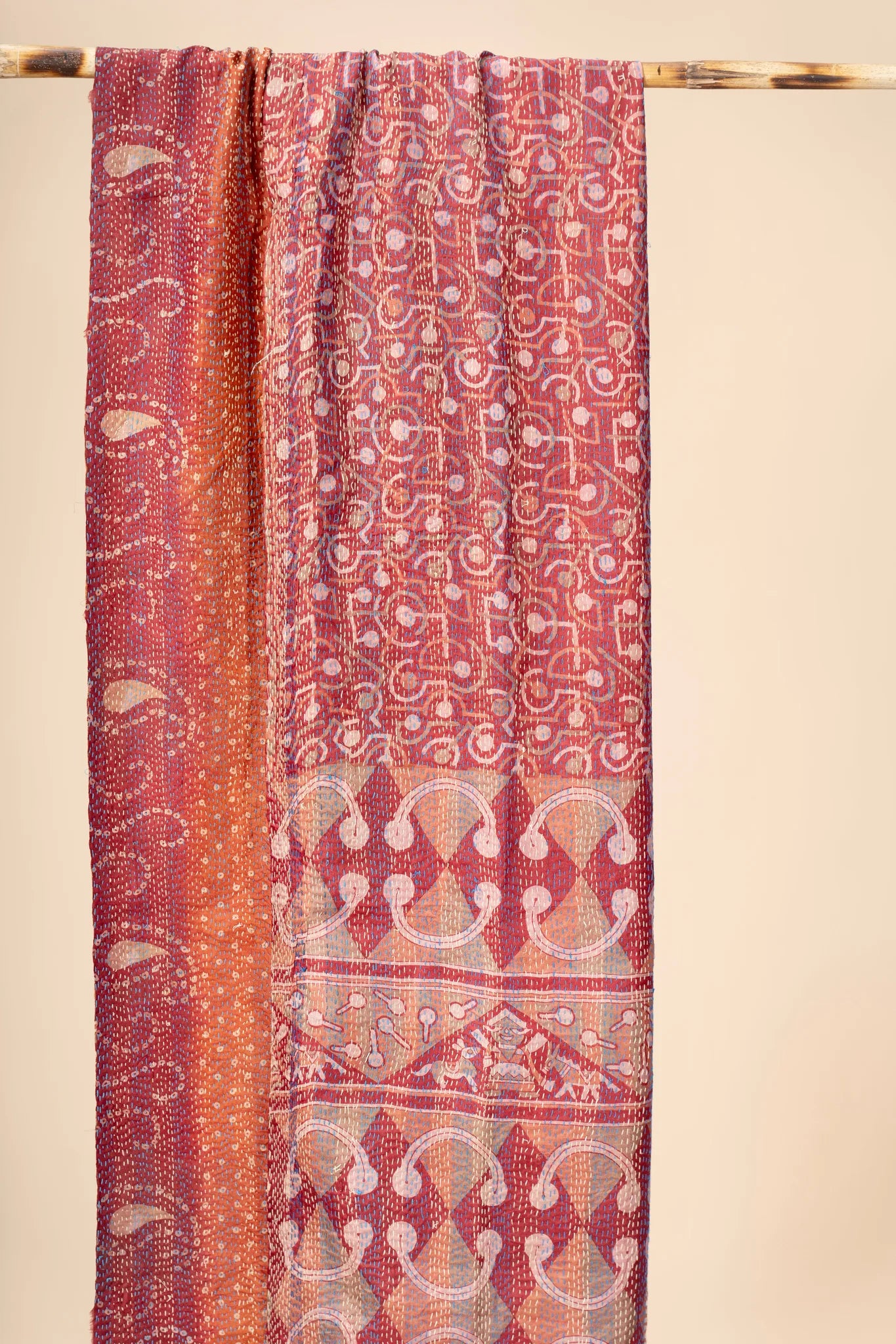 Reversible Up-cycled reversible silk Kantha Stitch Dupatta