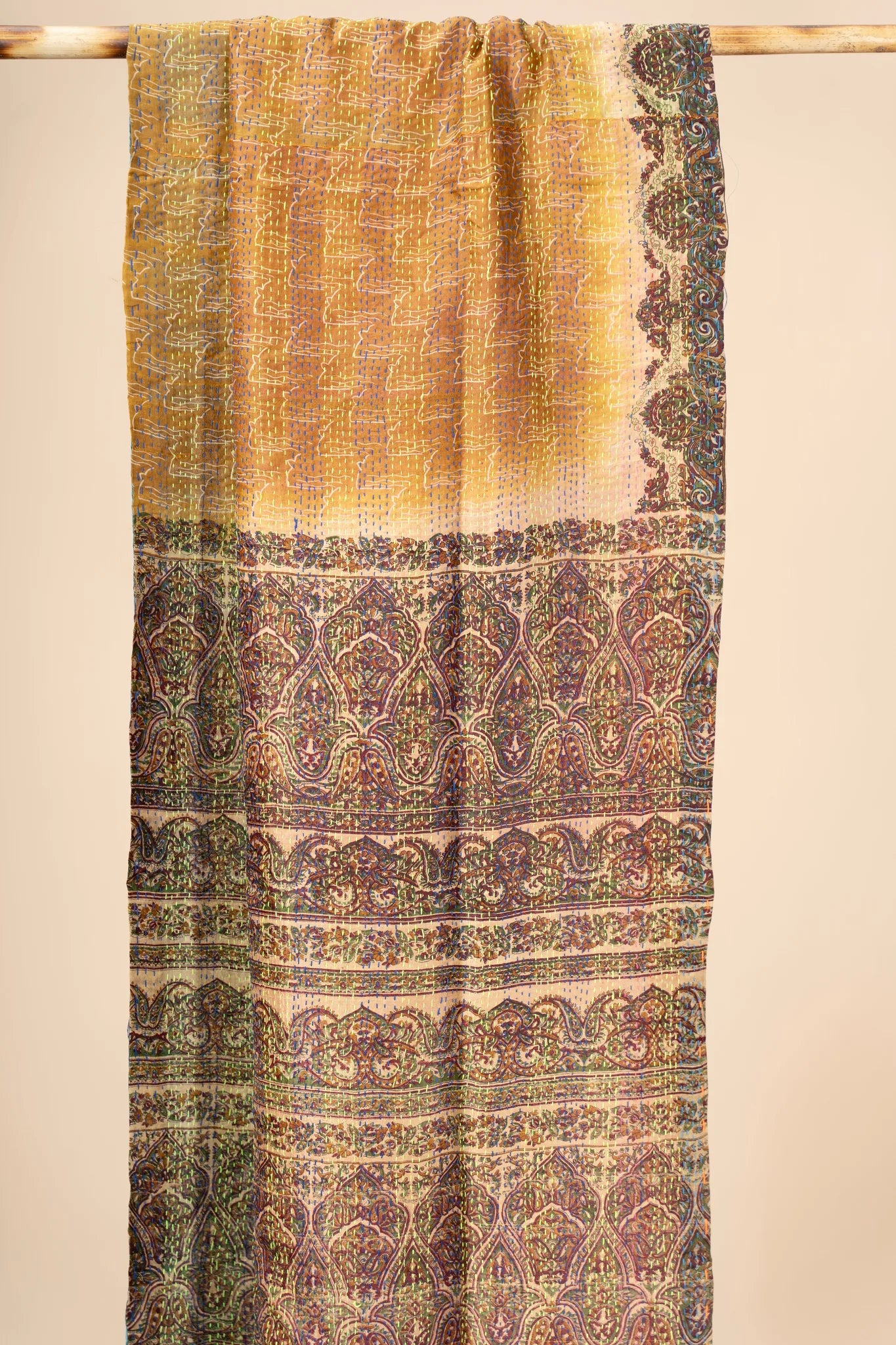 Reversible Up-cycled reversible silk Kantha Stitch Dupatta - view 2
