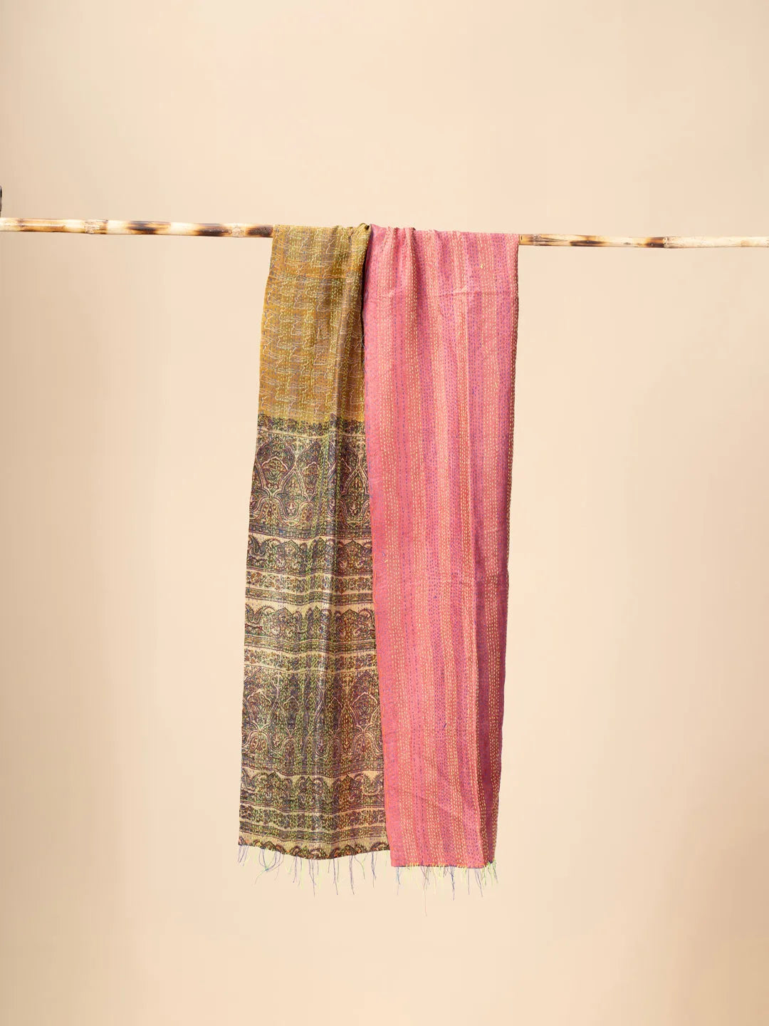 Reversible Up-cycled reversible silk Kantha Stitch Dupatta