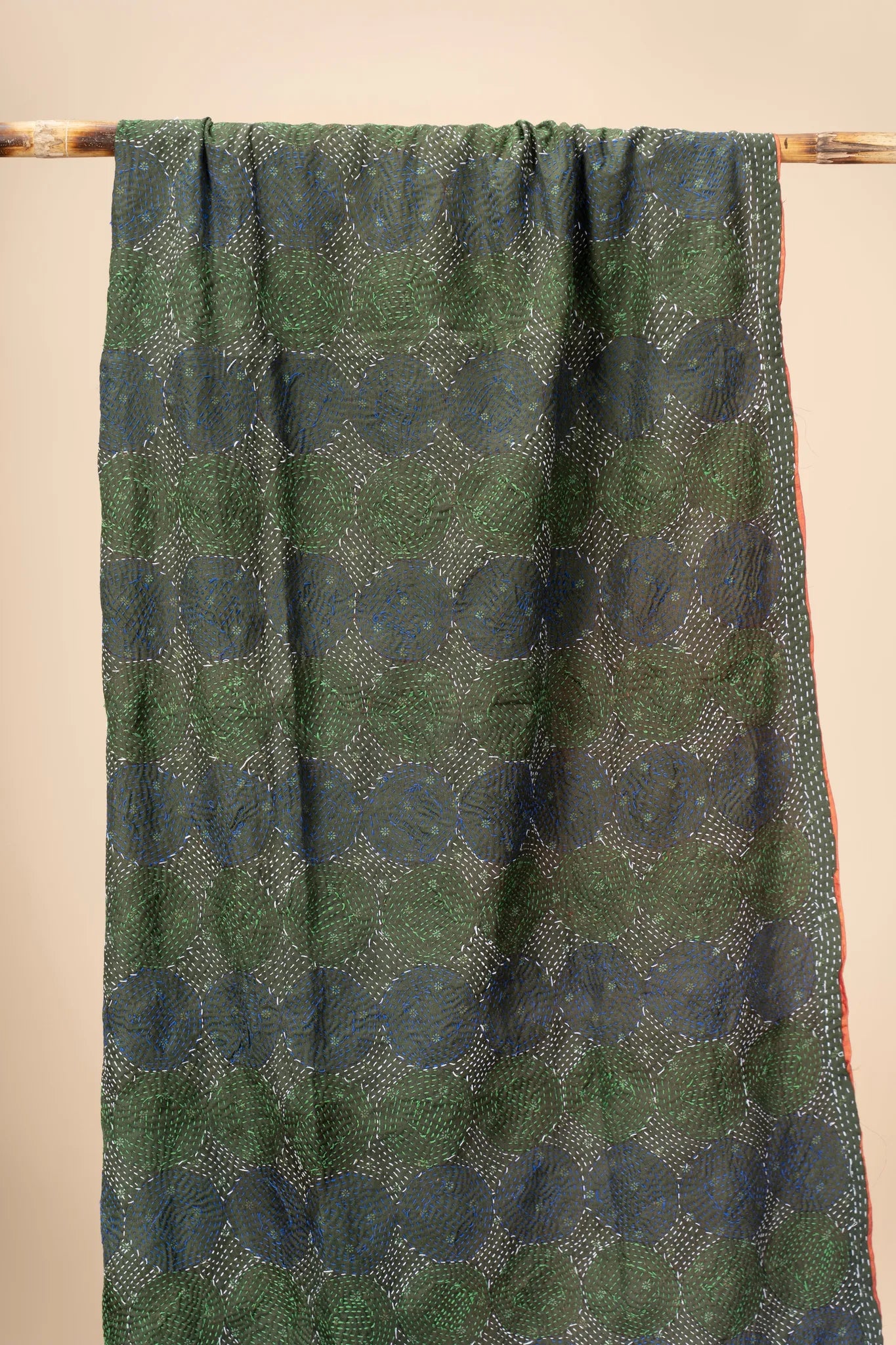 Reversible Up-cycled reversible silk Kantha Stitch Dupatta - view 3