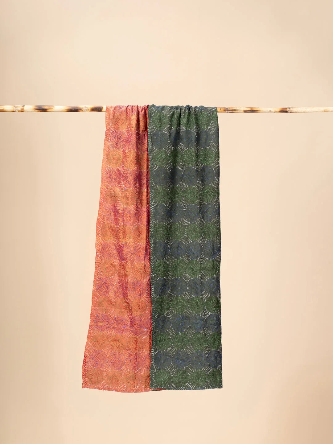 Reversible Up-cycled reversible silk Kantha Stitch Dupatta - view 4