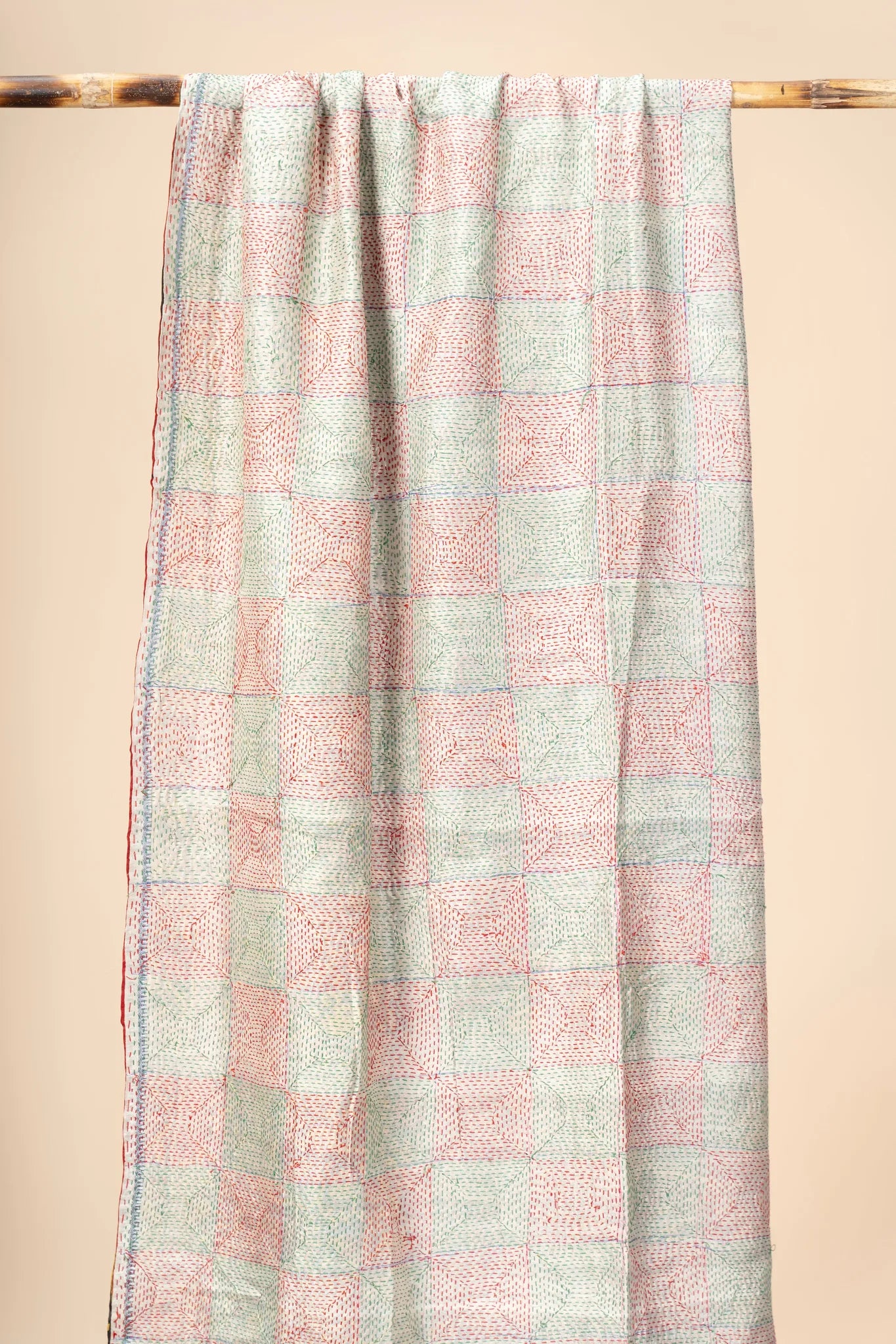 Reversible Up-cycled reversible silk Kantha Stitch Dupatta - view 2