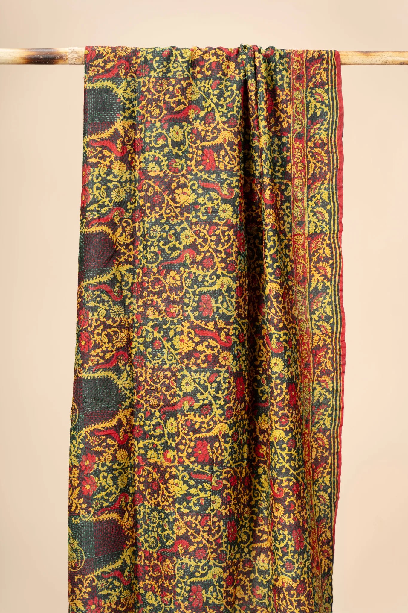 Reversible Up-cycled reversible silk Kantha Stitch Dupatta - view 3