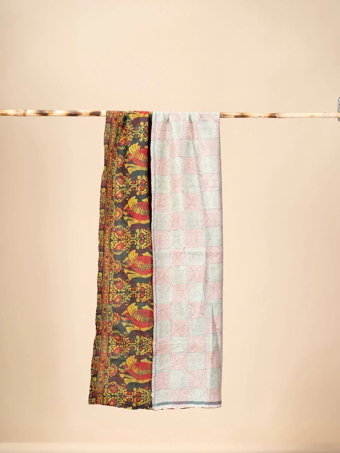 Reversible Up-cycled reversible silk Kantha Stitch Dupatta - view 4