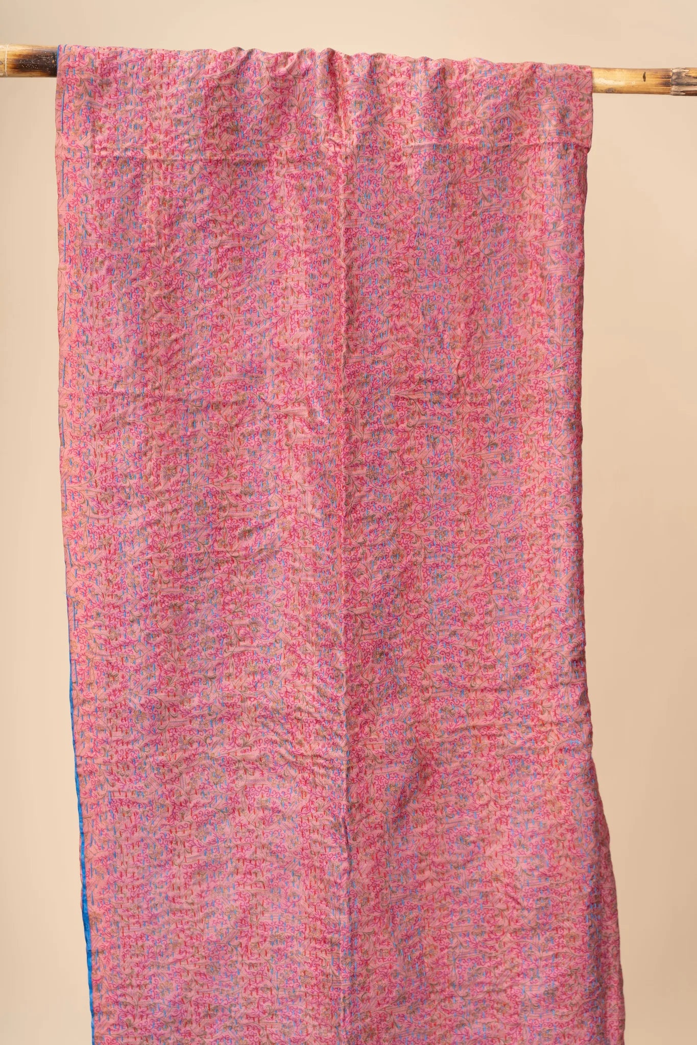 Reversible Up-cycled reversible silk Kantha Stitch Dupatta - view 2