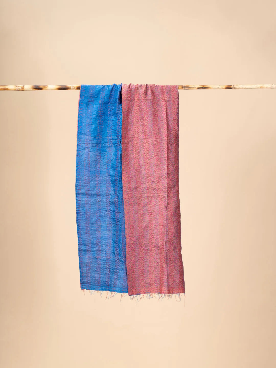 Reversible Up-cycled reversible silk Kantha Stitch Dupatta - view 4