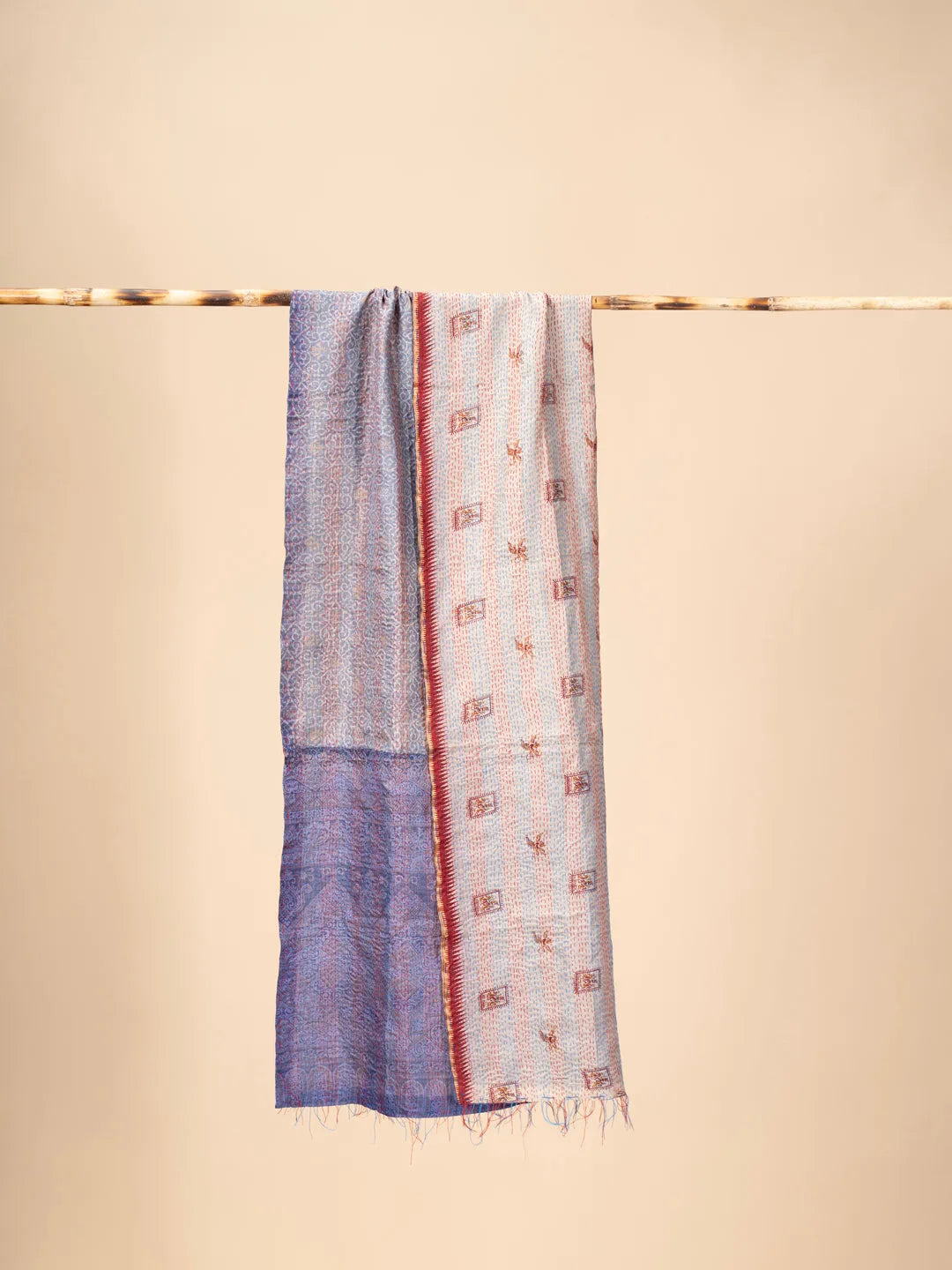 Reversible Up-cycled reversible silk Kantha Stitch Dupatta - view 4