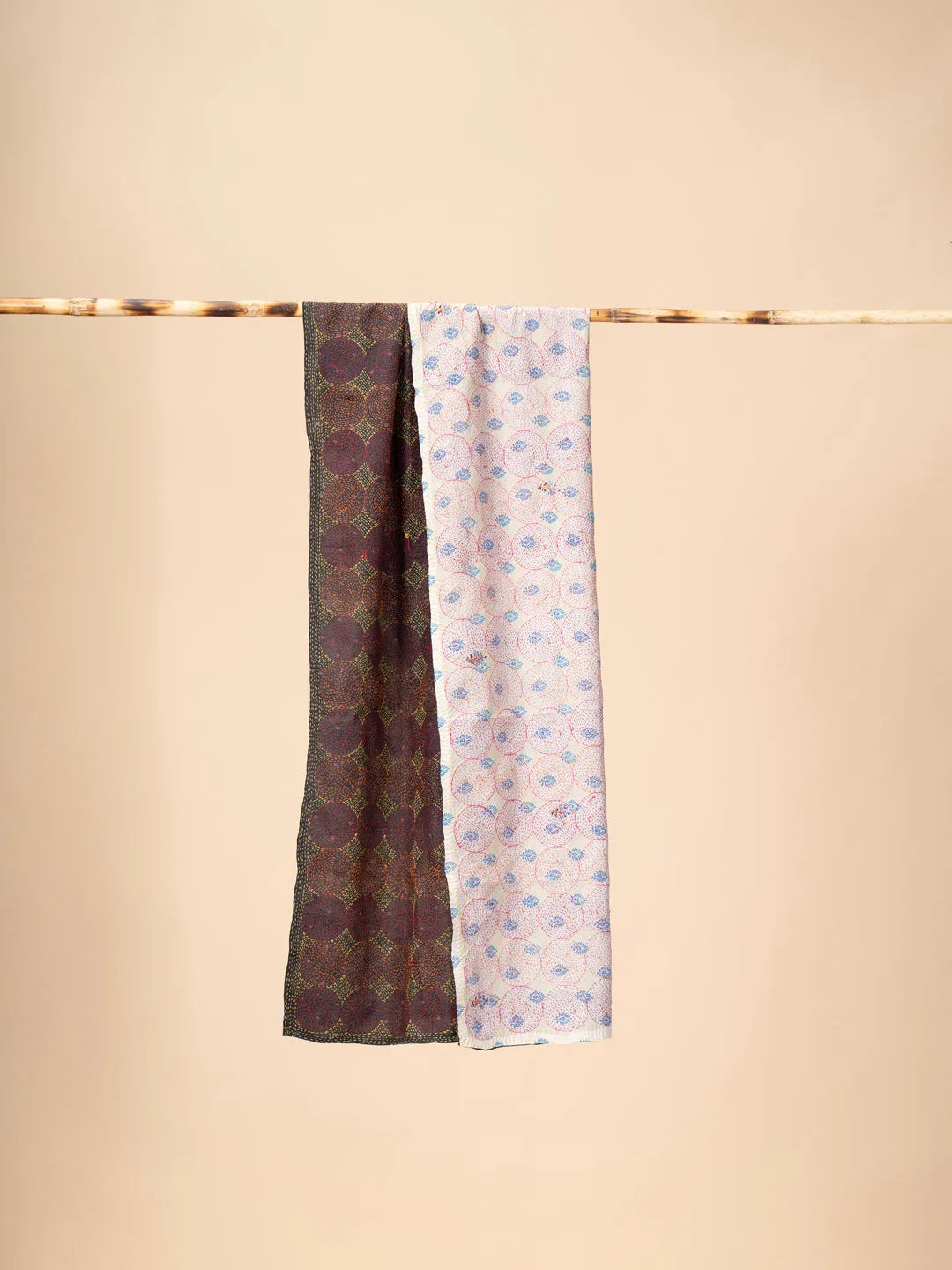 Reversible Up-cycled reversible silk Kantha Stitch Dupatta - view 3