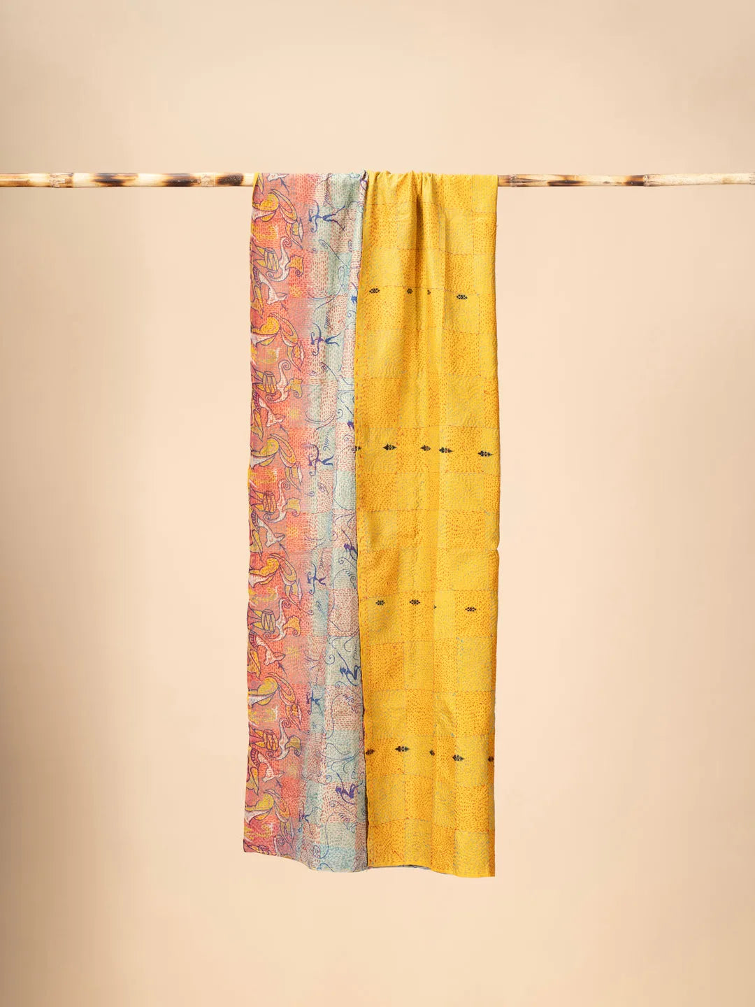 Reversible Up-cycled reversible silk Kantha Stitch Dupatta - view 4