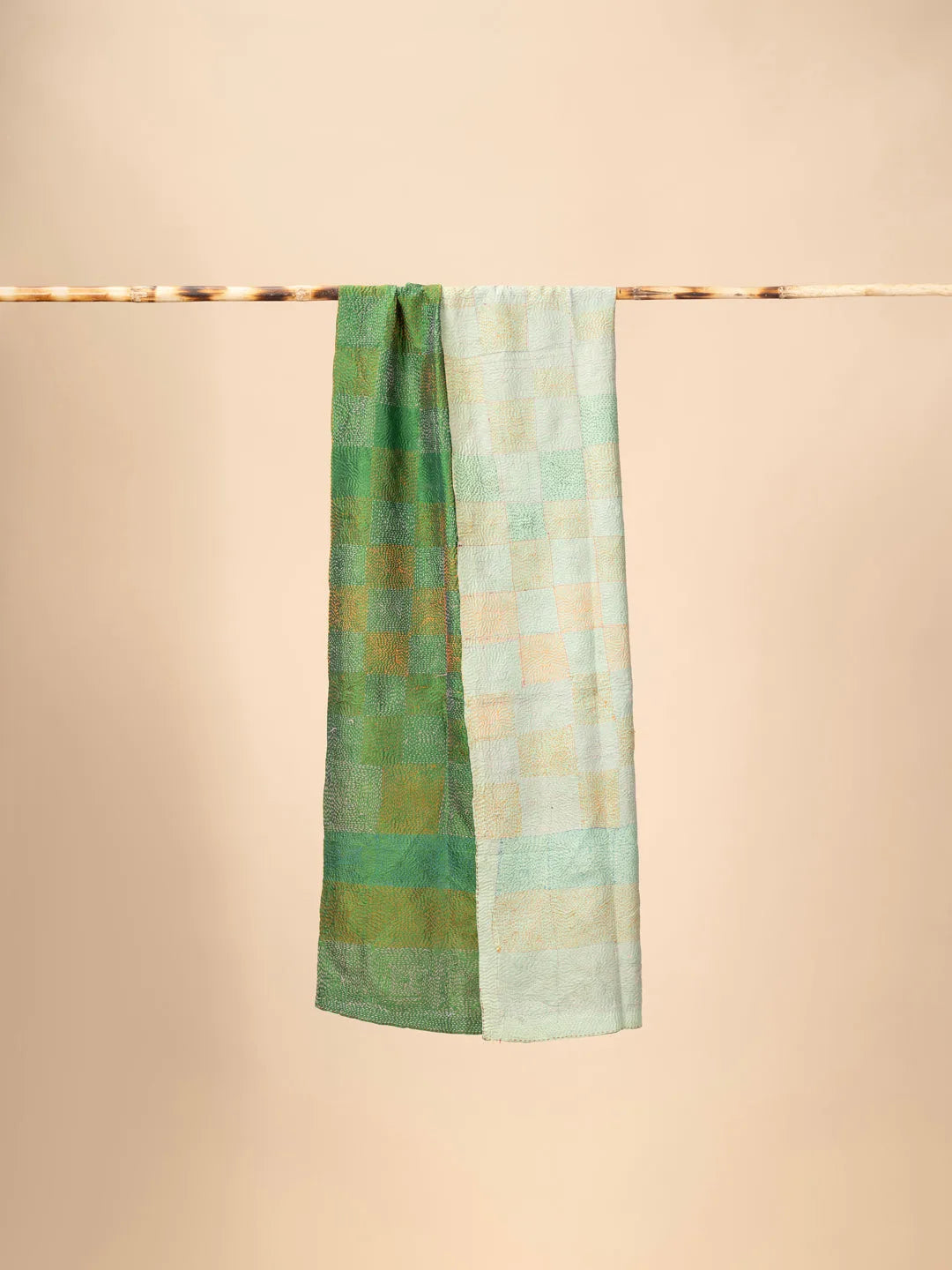Reversible Up-cycled reversible silk Kantha Stitch Dupatta - view 2