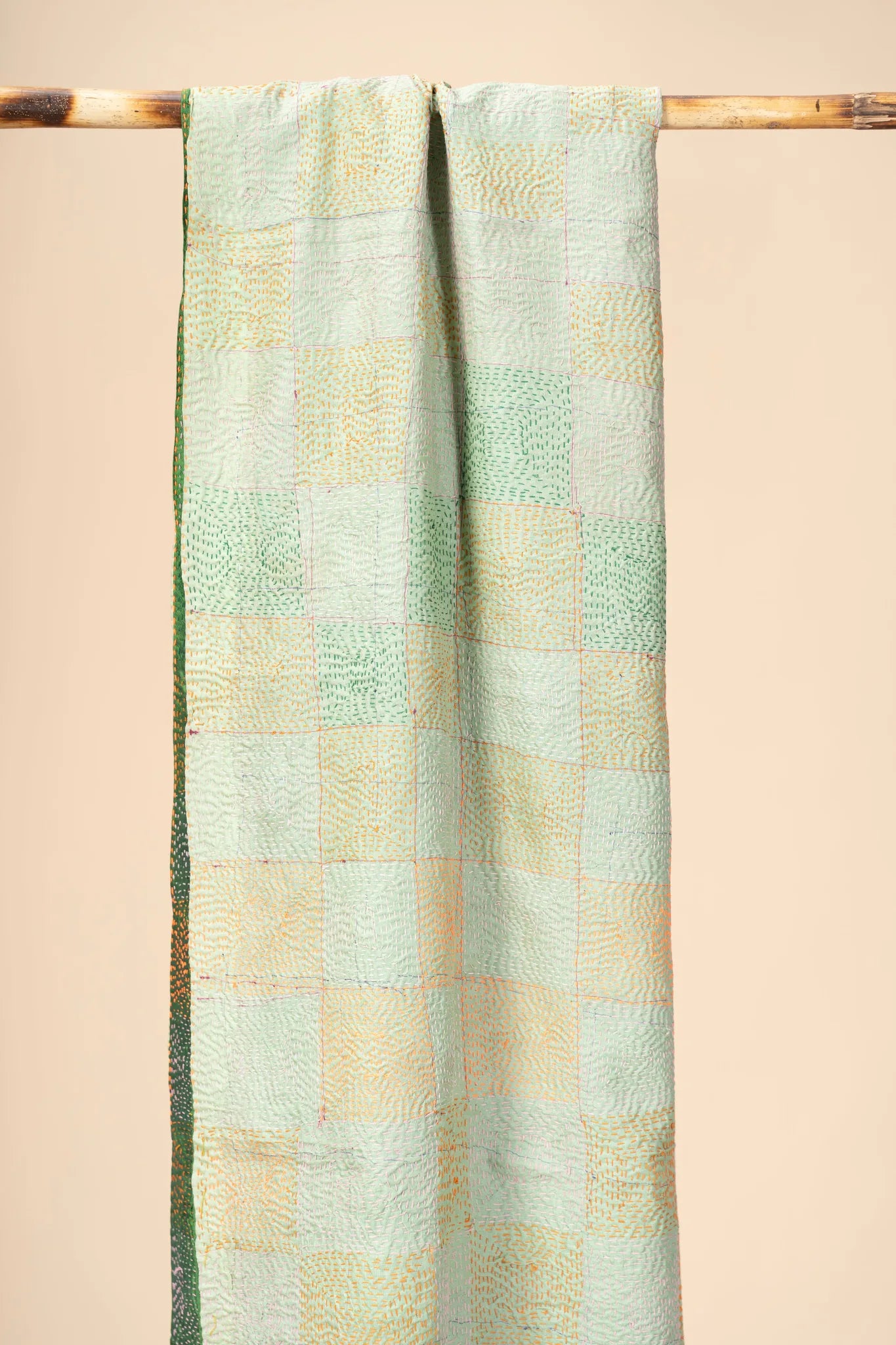 Reversible Up-cycled reversible silk Kantha Stitch Dupatta - view 3