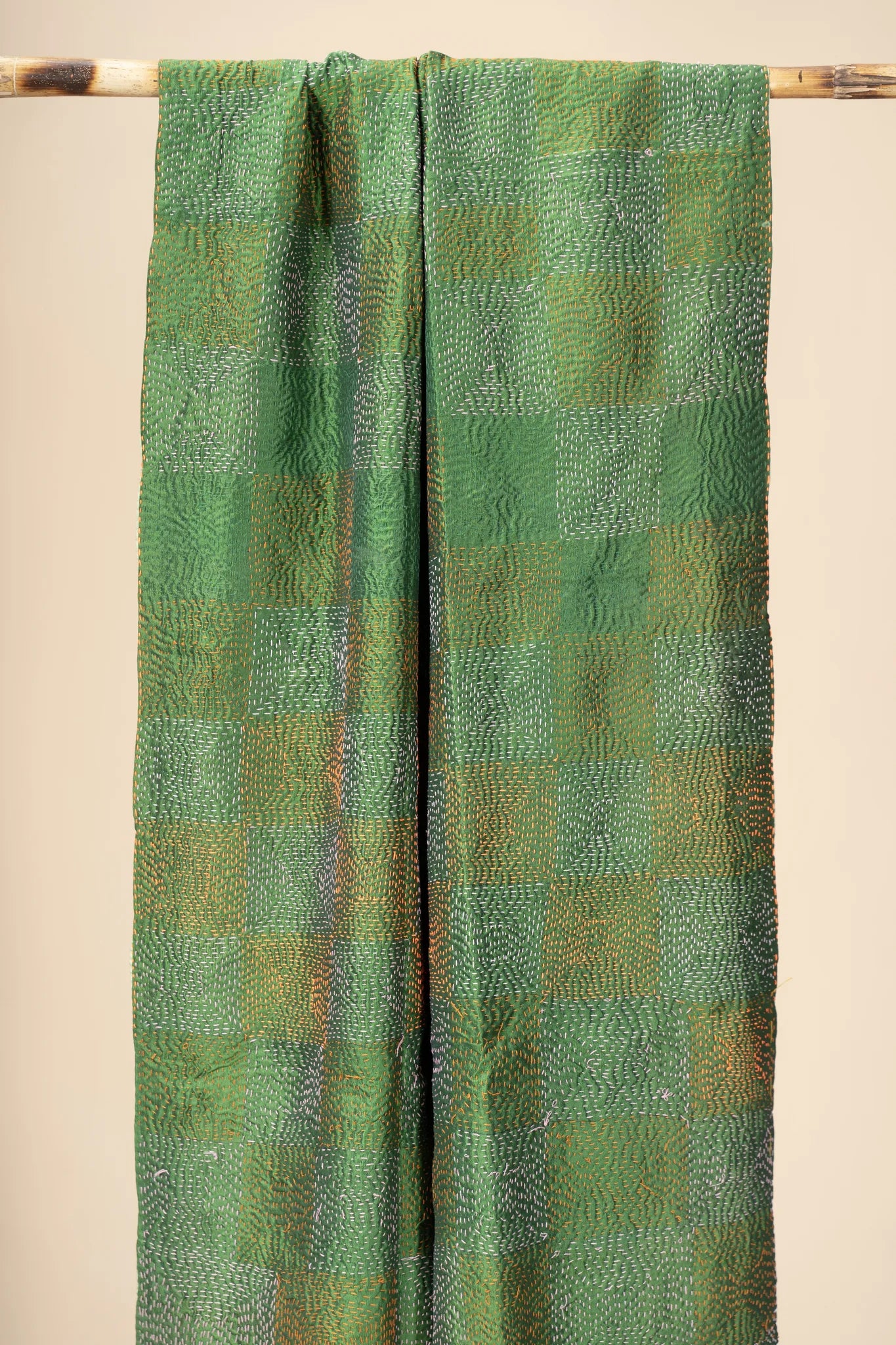 Reversible Up-cycled reversible silk Kantha Stitch Dupatta - view 4