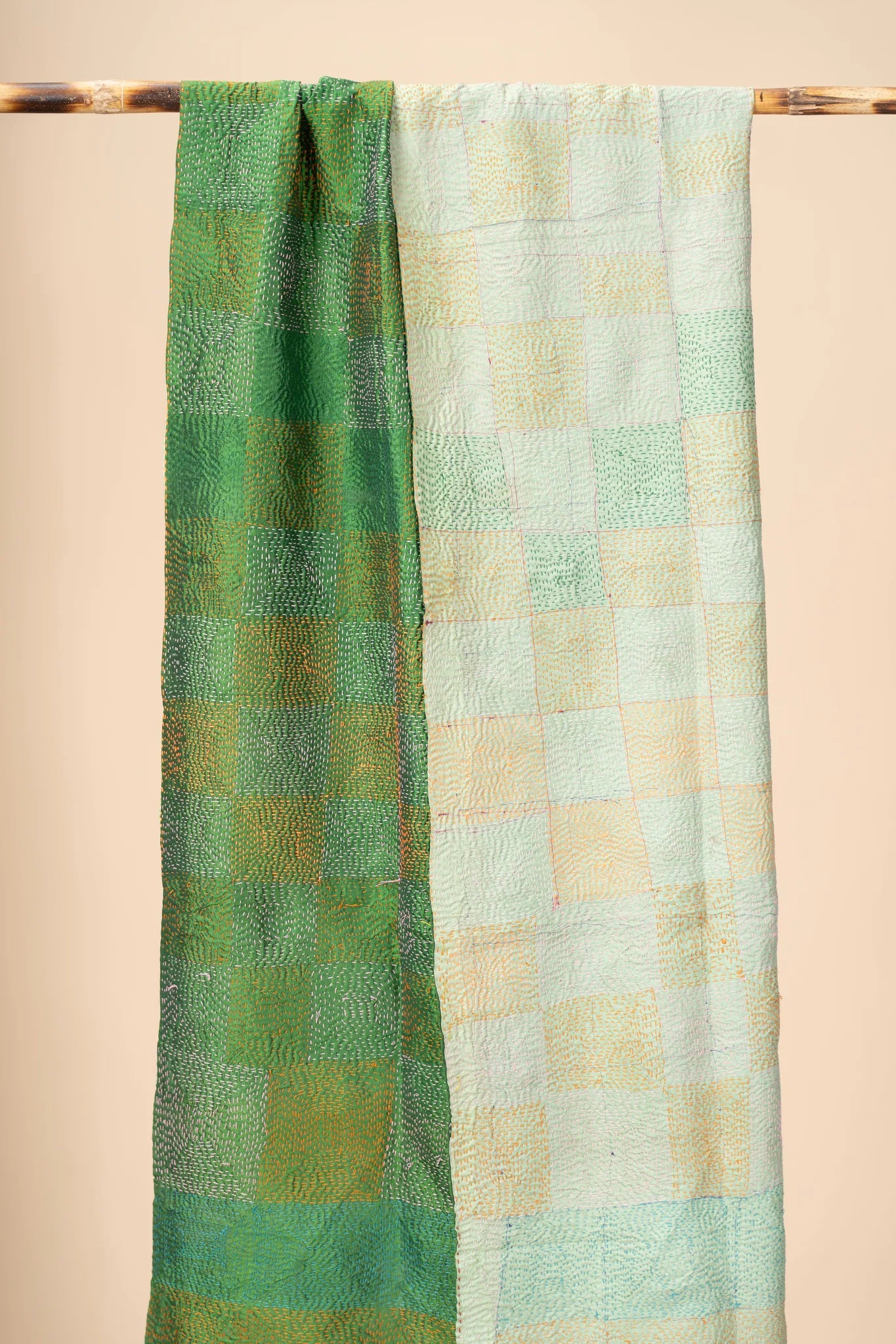 Reversible Up-cycled reversible silk Kantha Stitch Dupatta