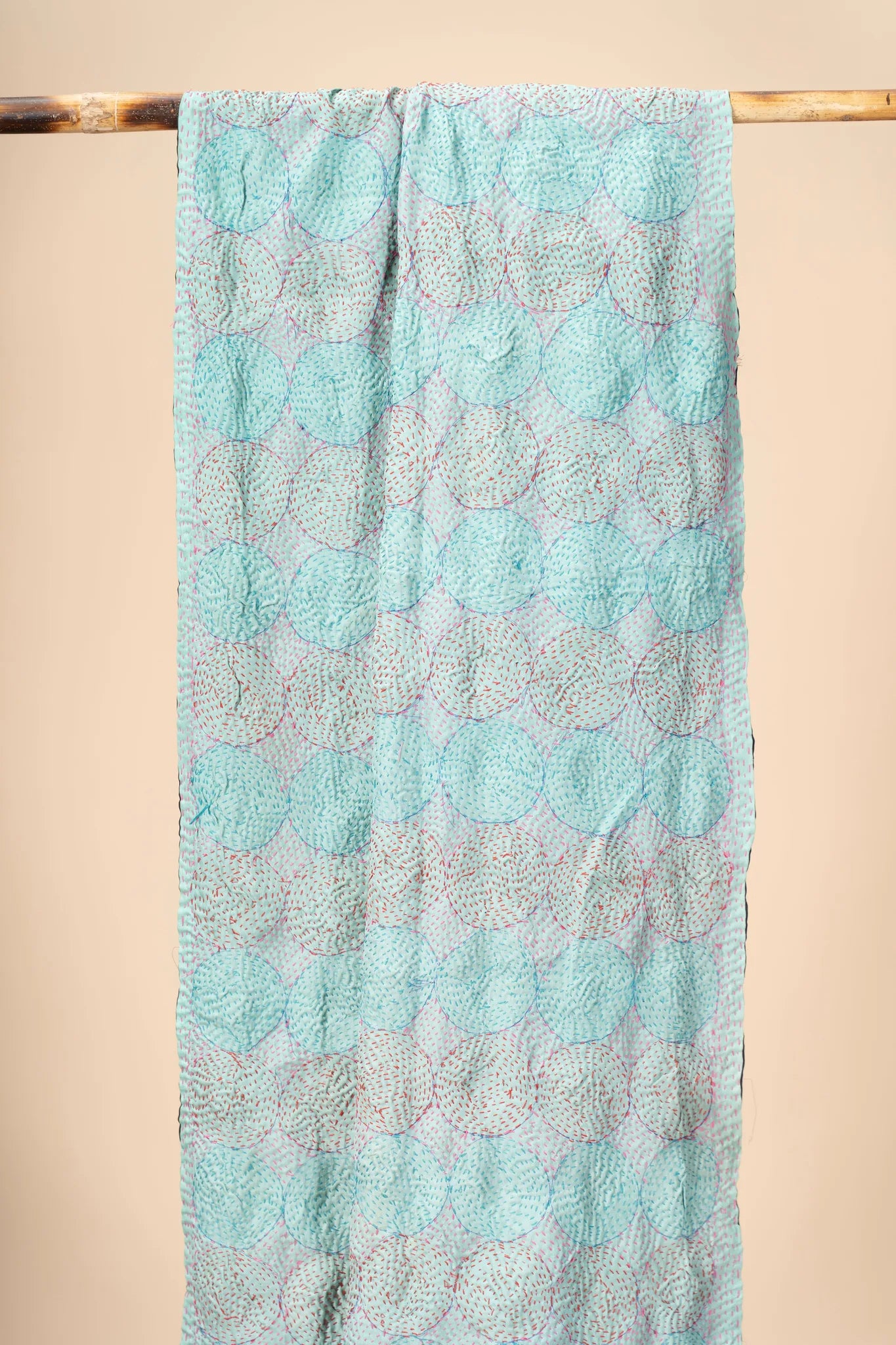 Reversible Up-cycled reversible silk Kantha Stitch Dupatta - view 3