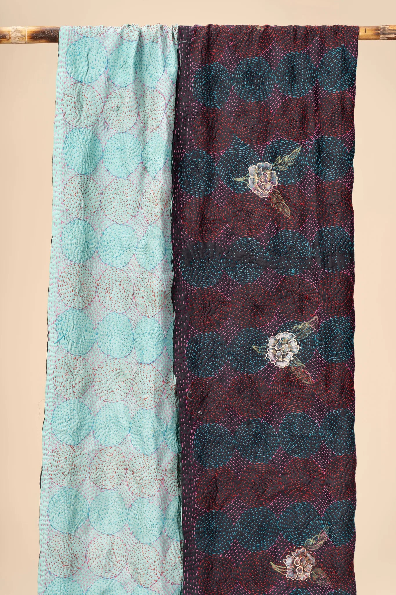 Reversible Up-cycled reversible silk Kantha Stitch Dupatta