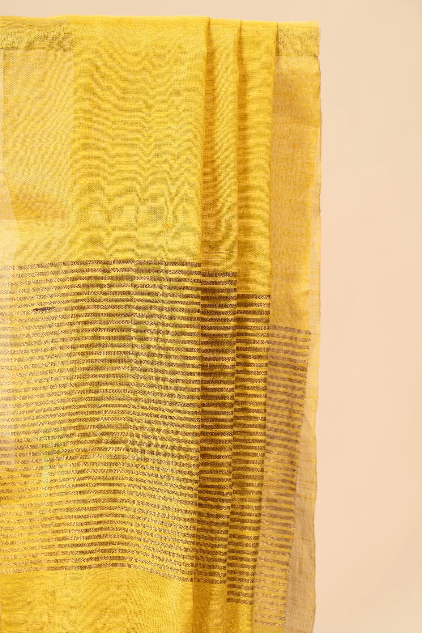 Yellow Light Weight Zari Linen Saree - view 3